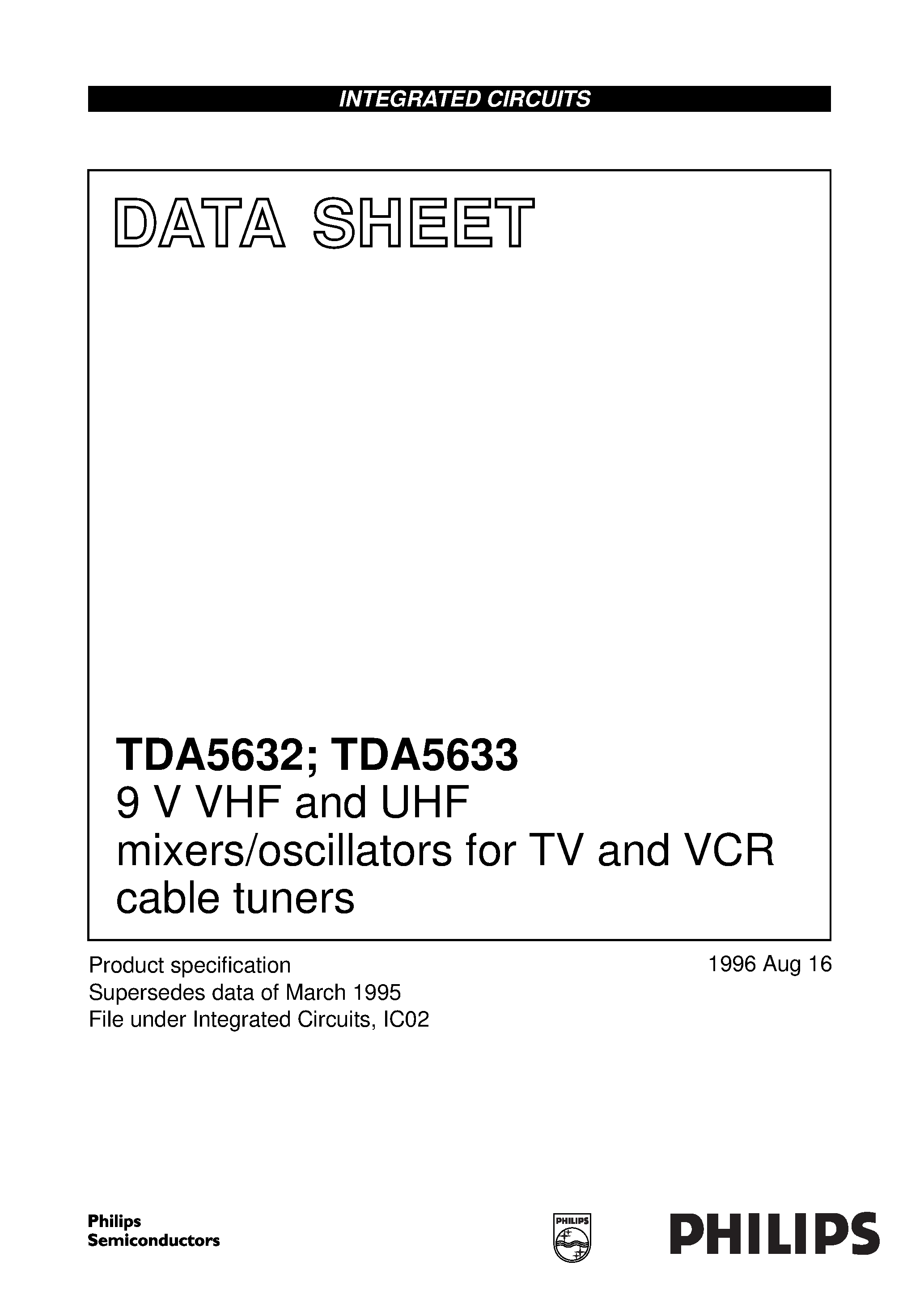Даташит TDA5632 - 9 V VHF and UHF mixers/oscillators for TV and VCR cable tuners страница 1