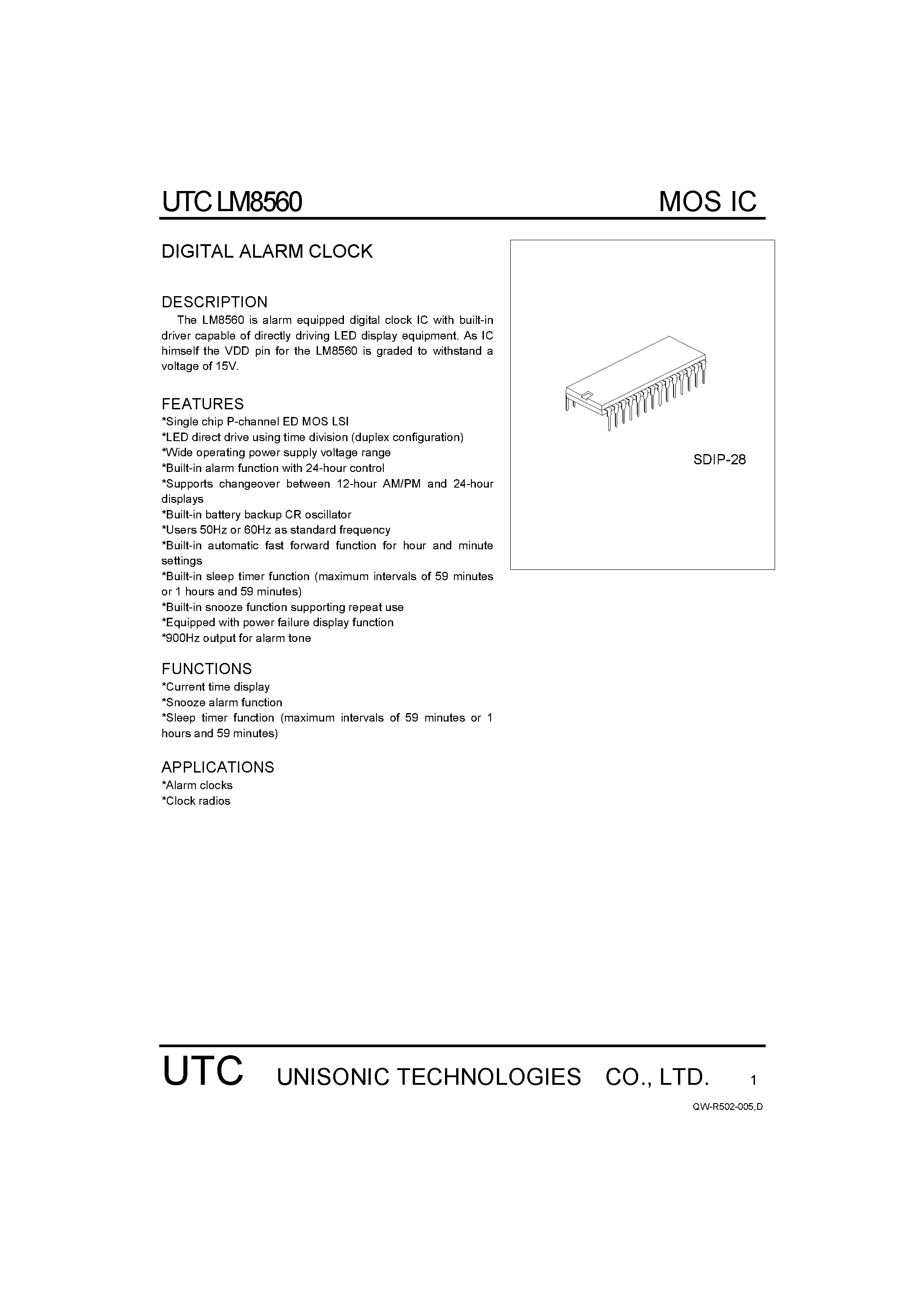 Datasheet LM8560 - MOS IC page 1