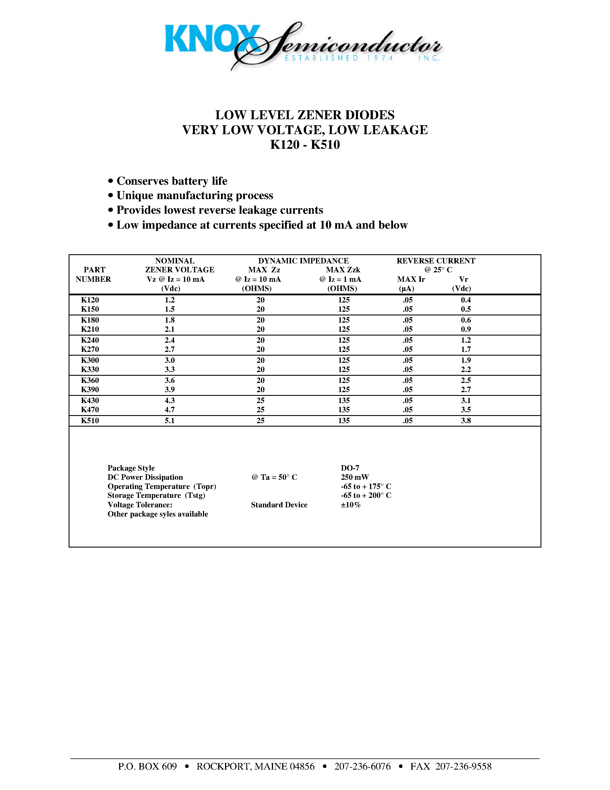 Datasheet K430 - LOW LEVEL ZENER DIODES VERY LOW VOLTAGE/ LOW LEAKAGE page 1