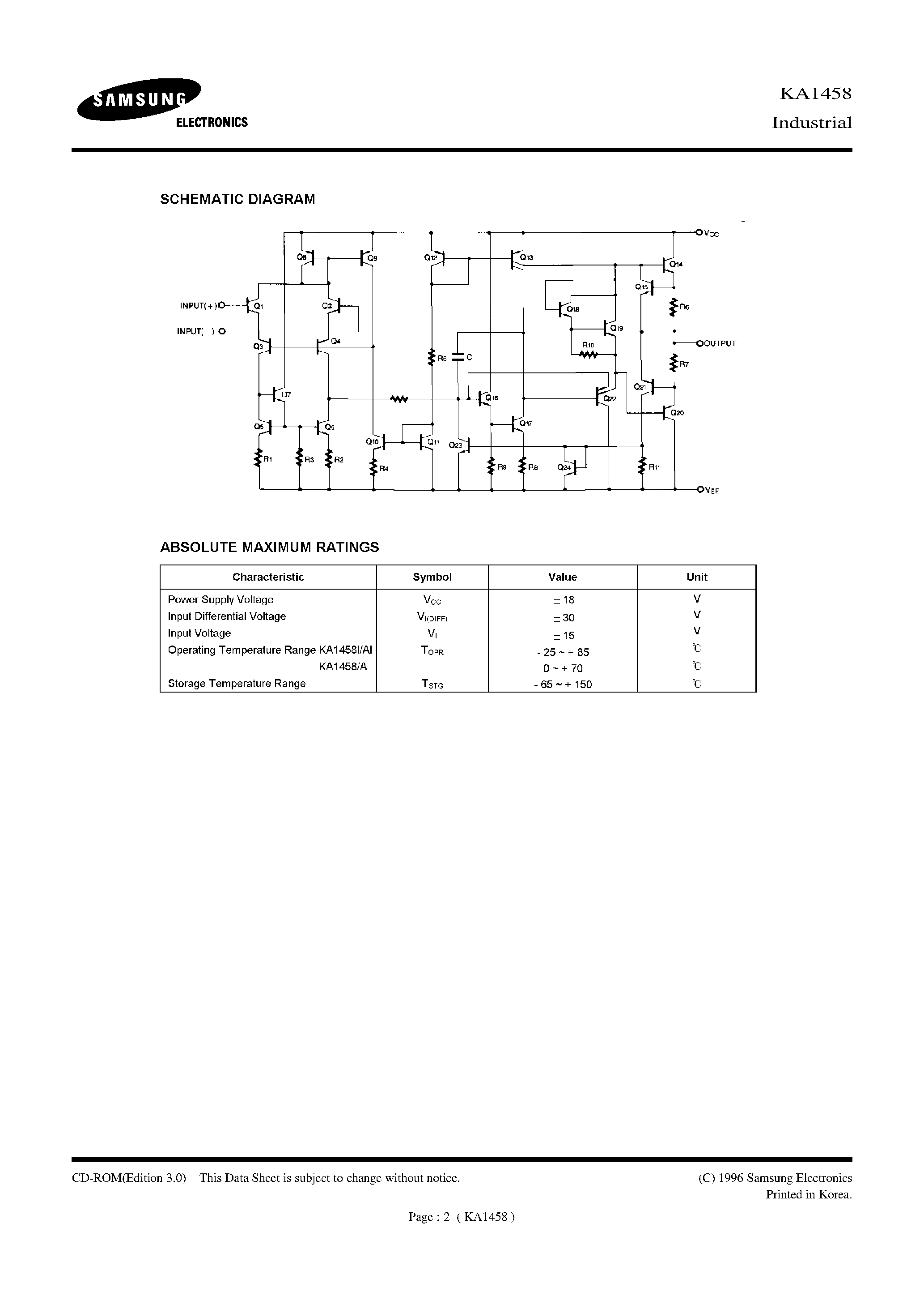Datasheet KA1458 - DUAL OPERATIONAL AMPLIFIERS page 2