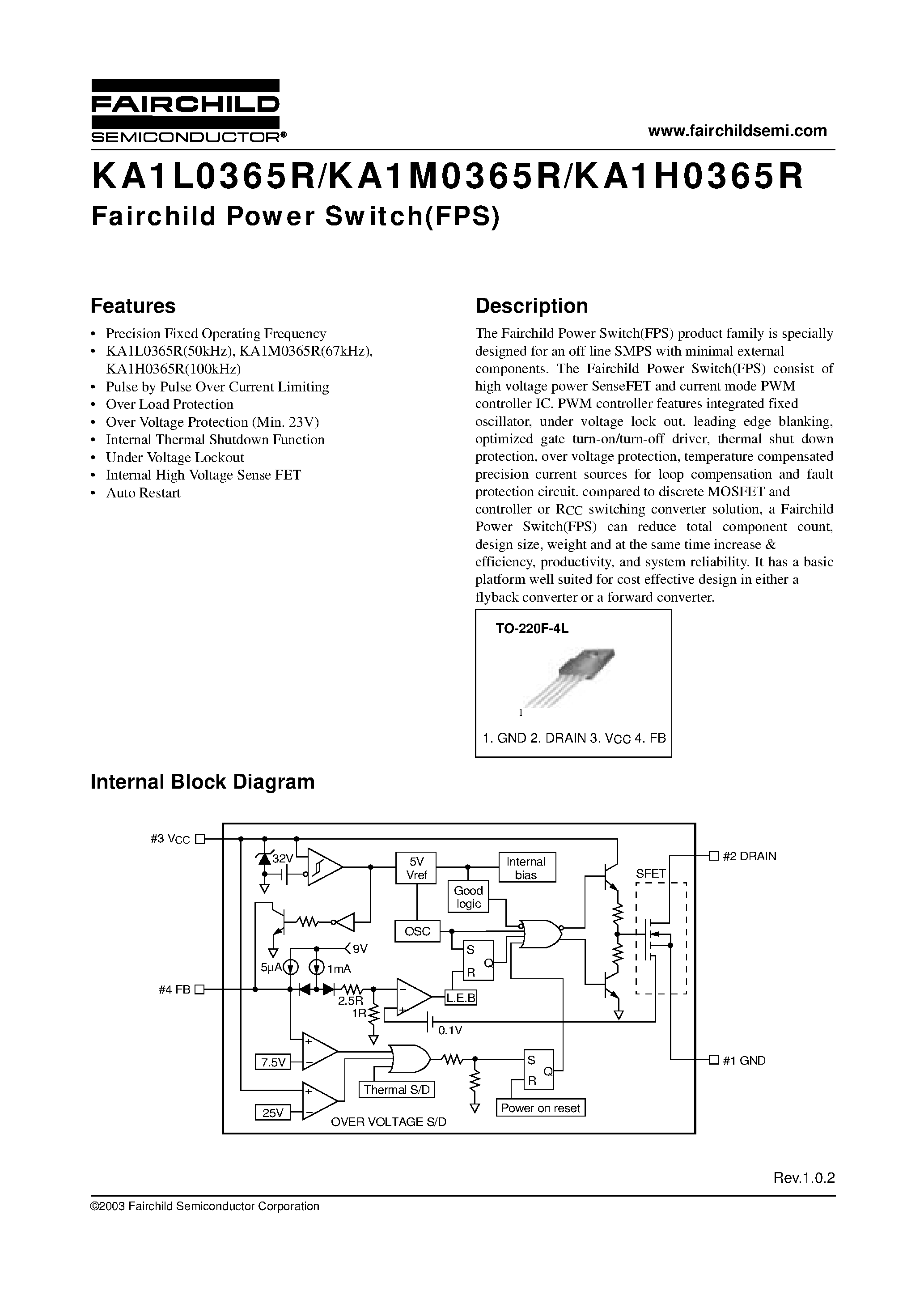 Datasheet KA1H0365R-YDTU - Fairchild Power Switch(FPS) page 1