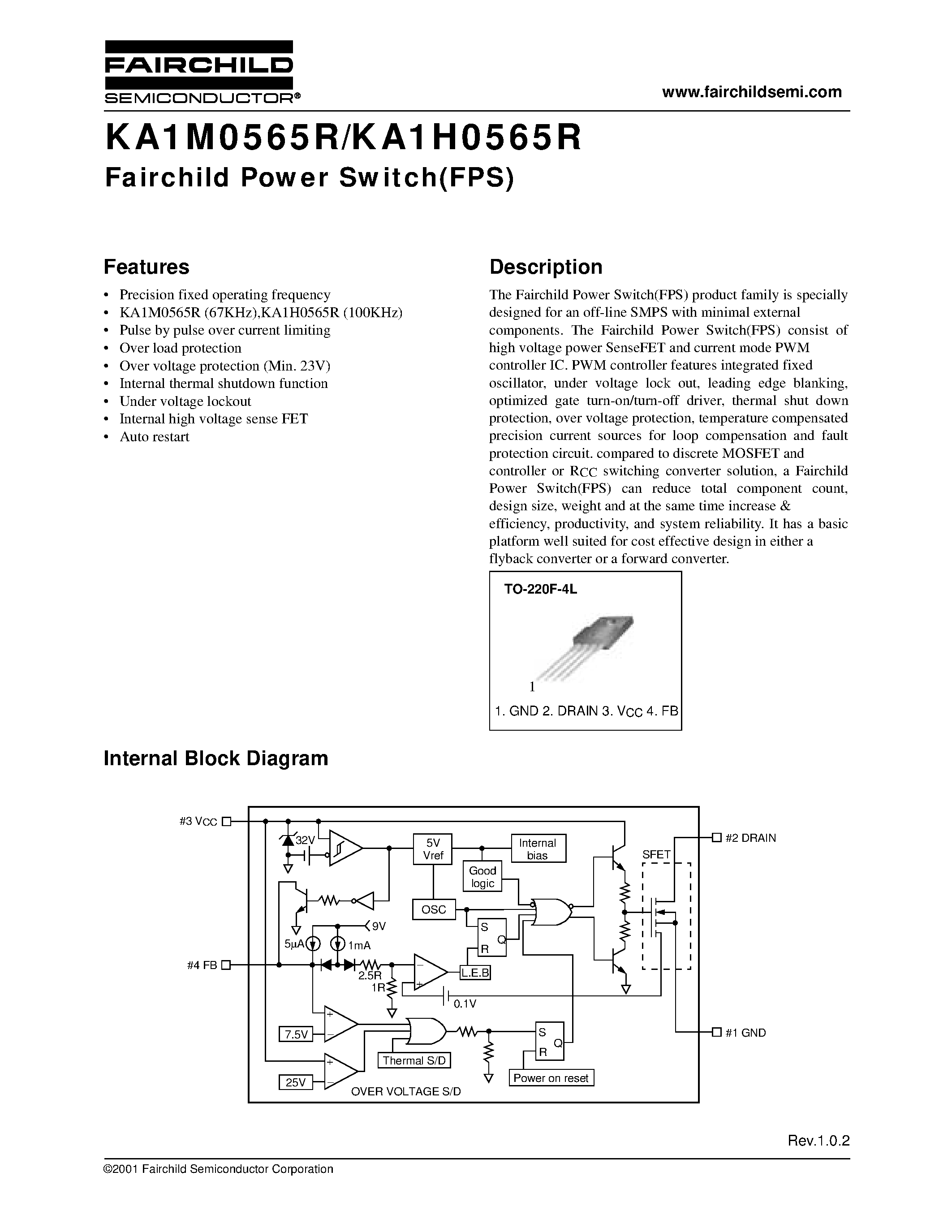 Datasheet KA1H0565R-YDTU - Fairchild Power Switch(FPS) page 1