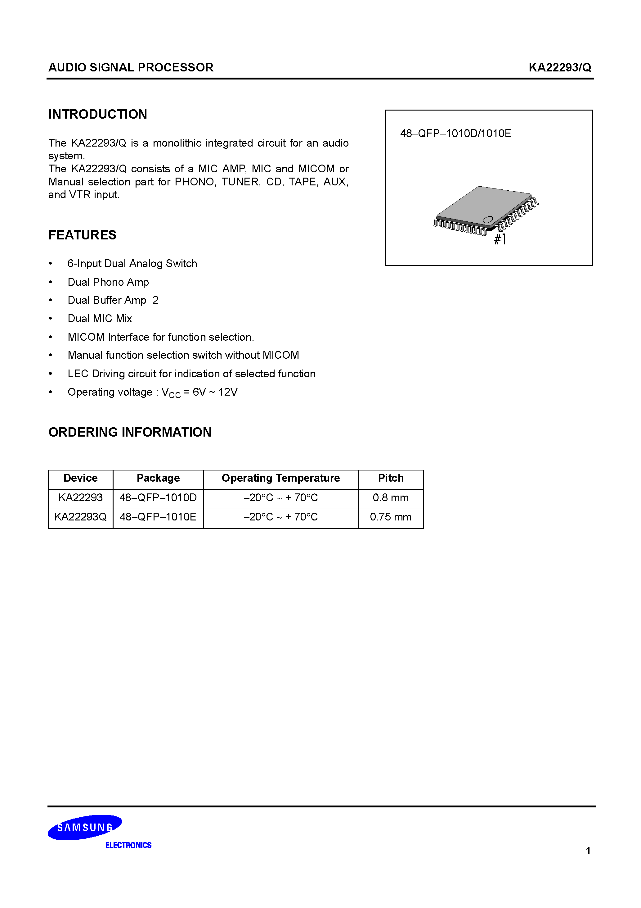 Datasheet KA22293-Q - AUDIO SIGNAL PROCESSOR page 1
