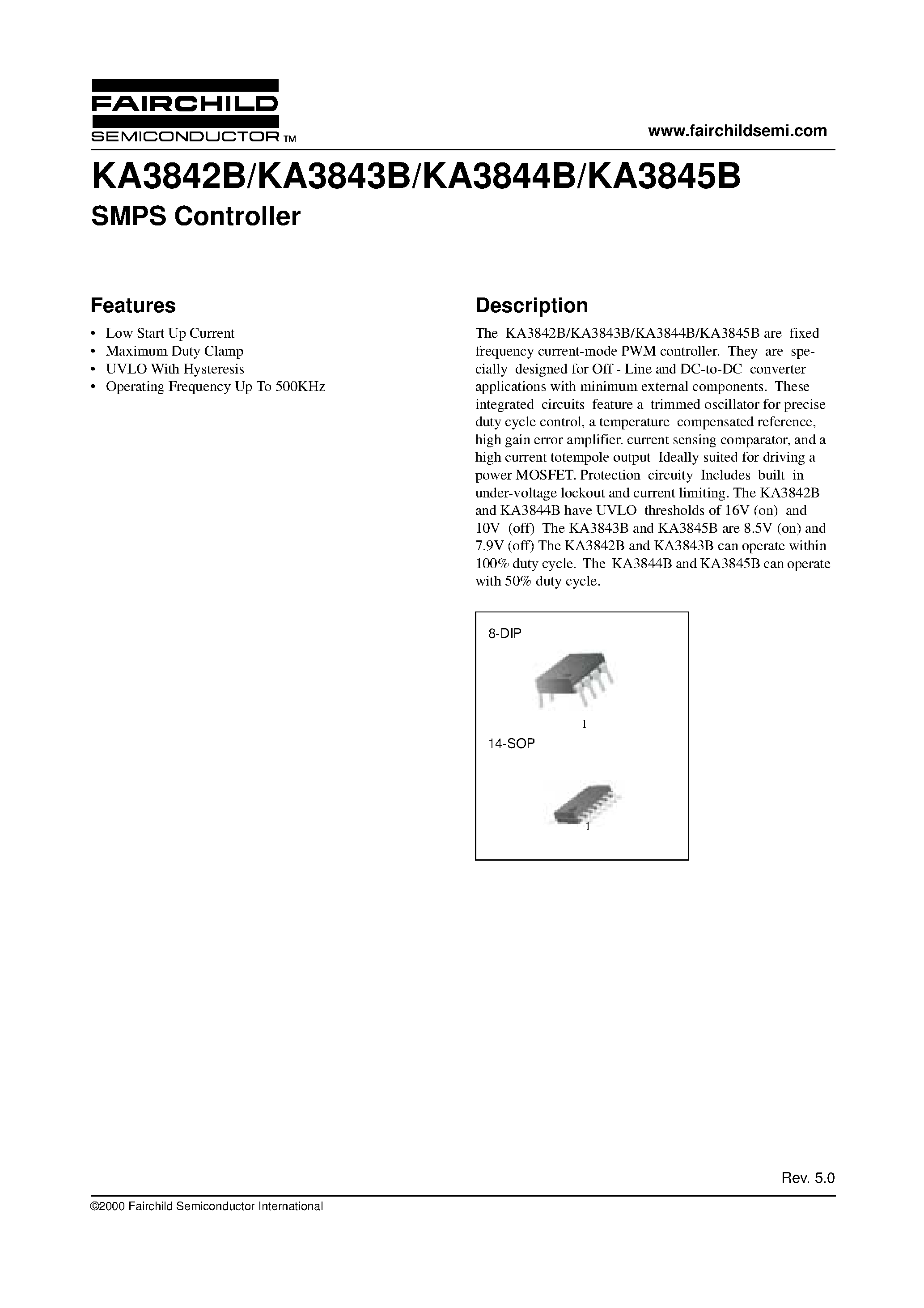 Datasheet KA3842 - SMPS Controller page 1