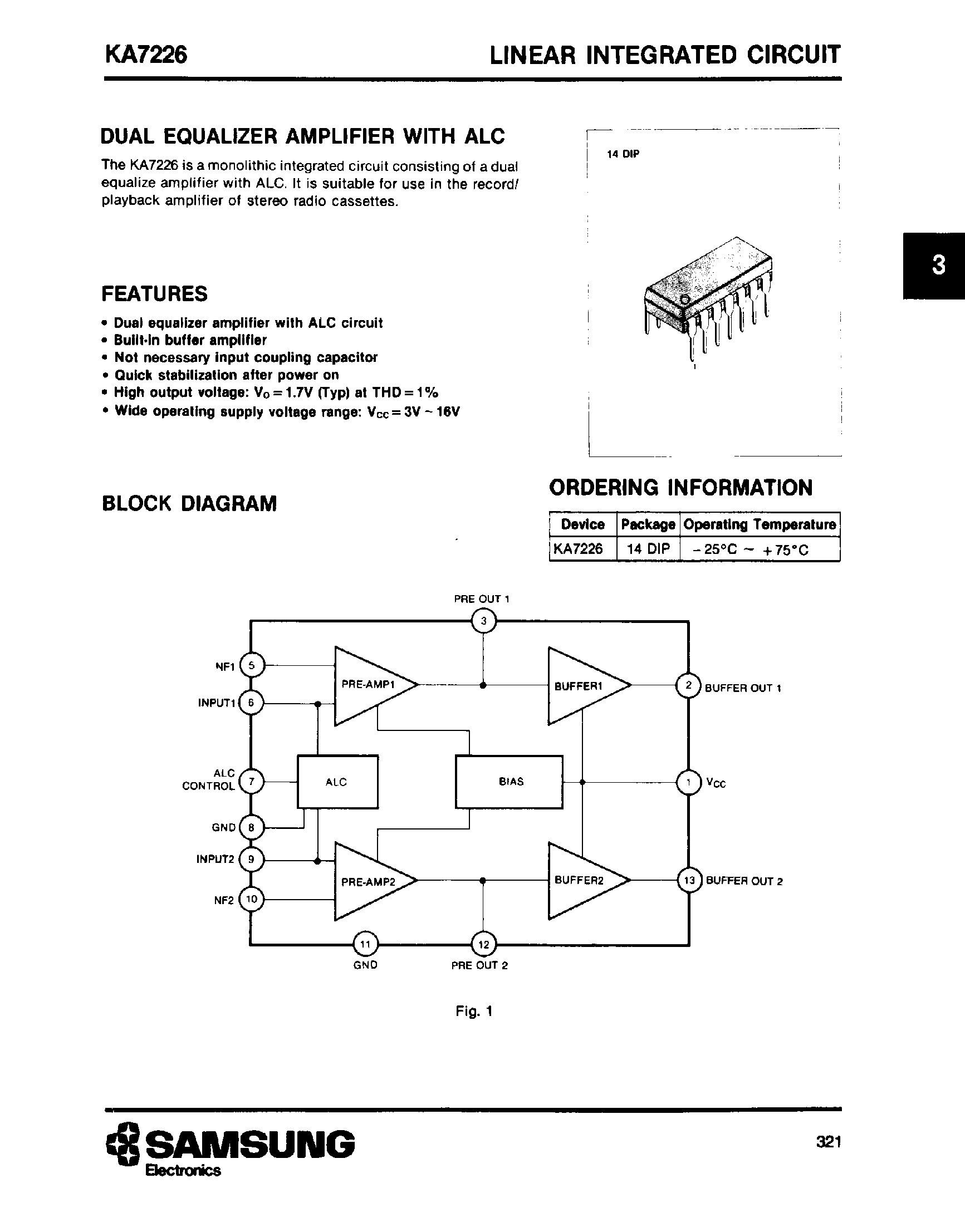 Datasheet KA7226 - DUAL EQUALIZER AMPLIFIER WITH ALC page 1