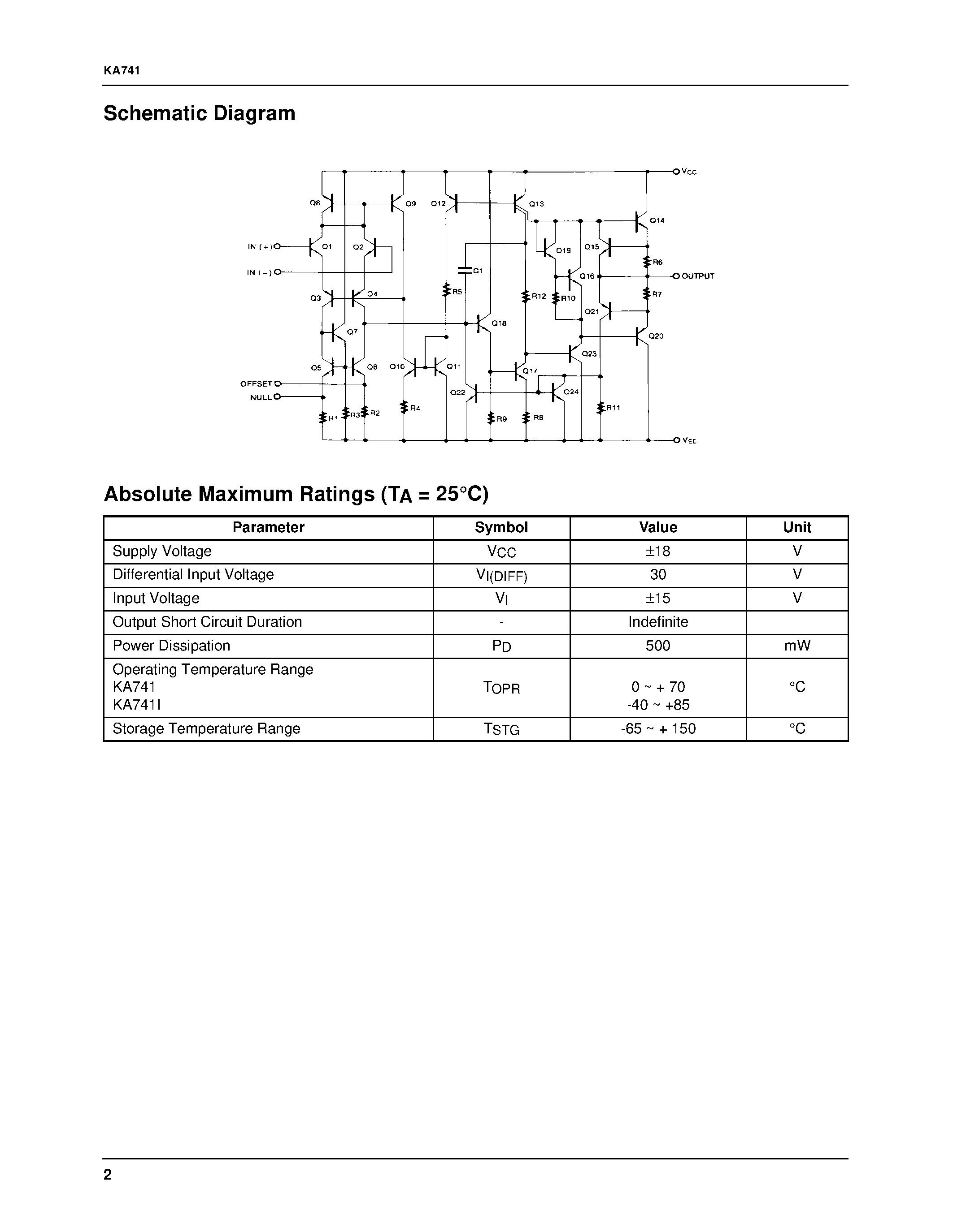 Datasheet KA741 - Single Operational Amplifier page 2