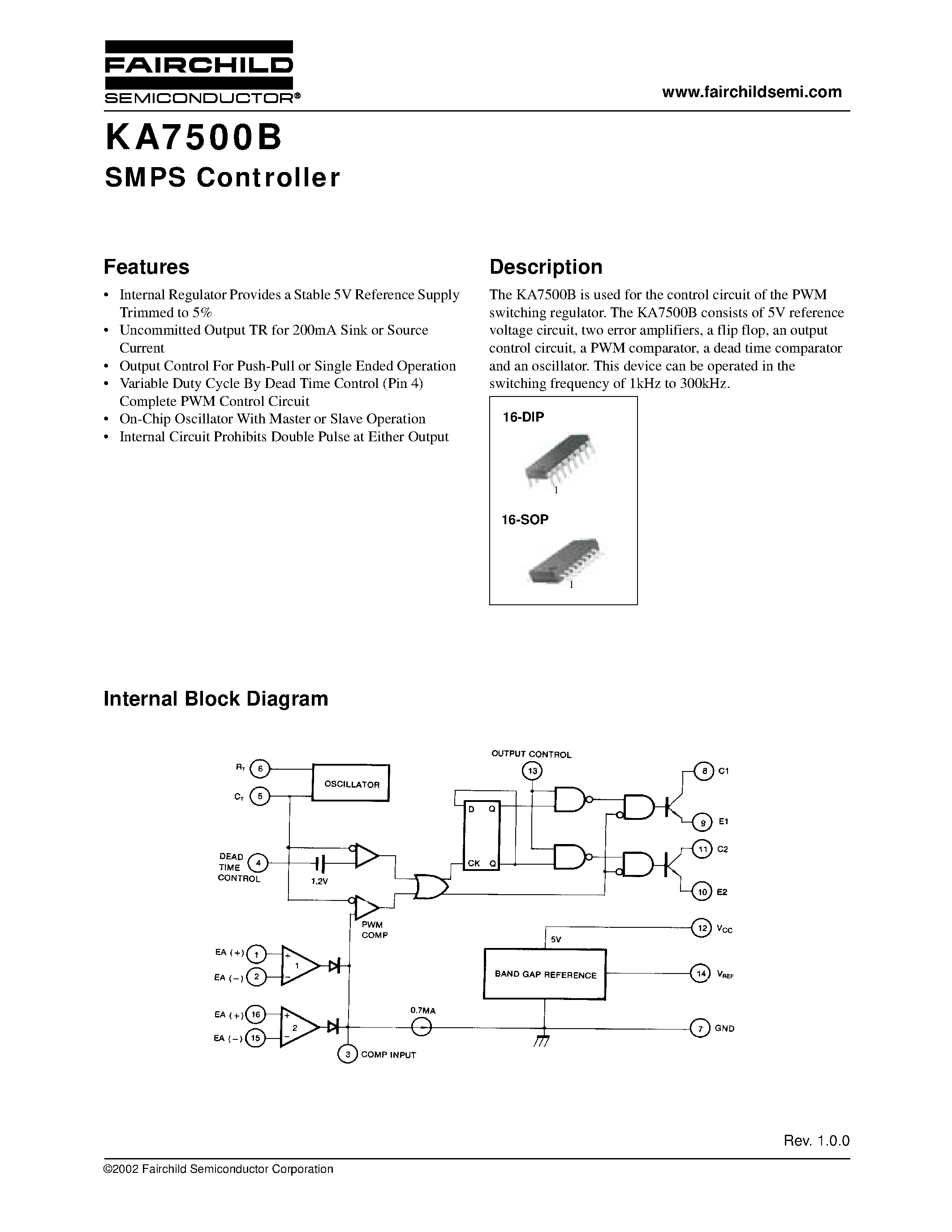 Даташит KA7500B - SMPS Controller страница 1