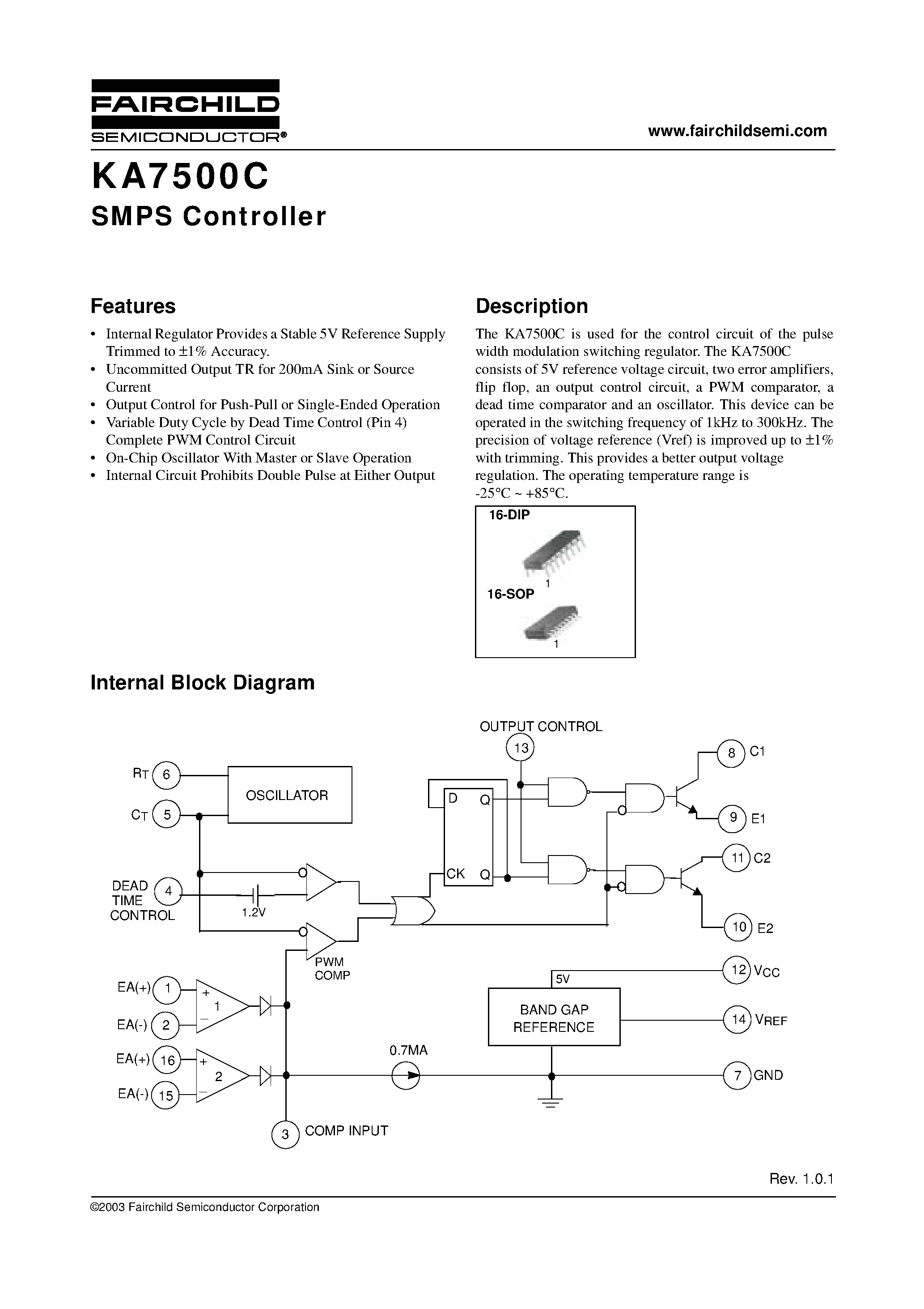 Даташит KA7500C - SMPS Controller страница 1