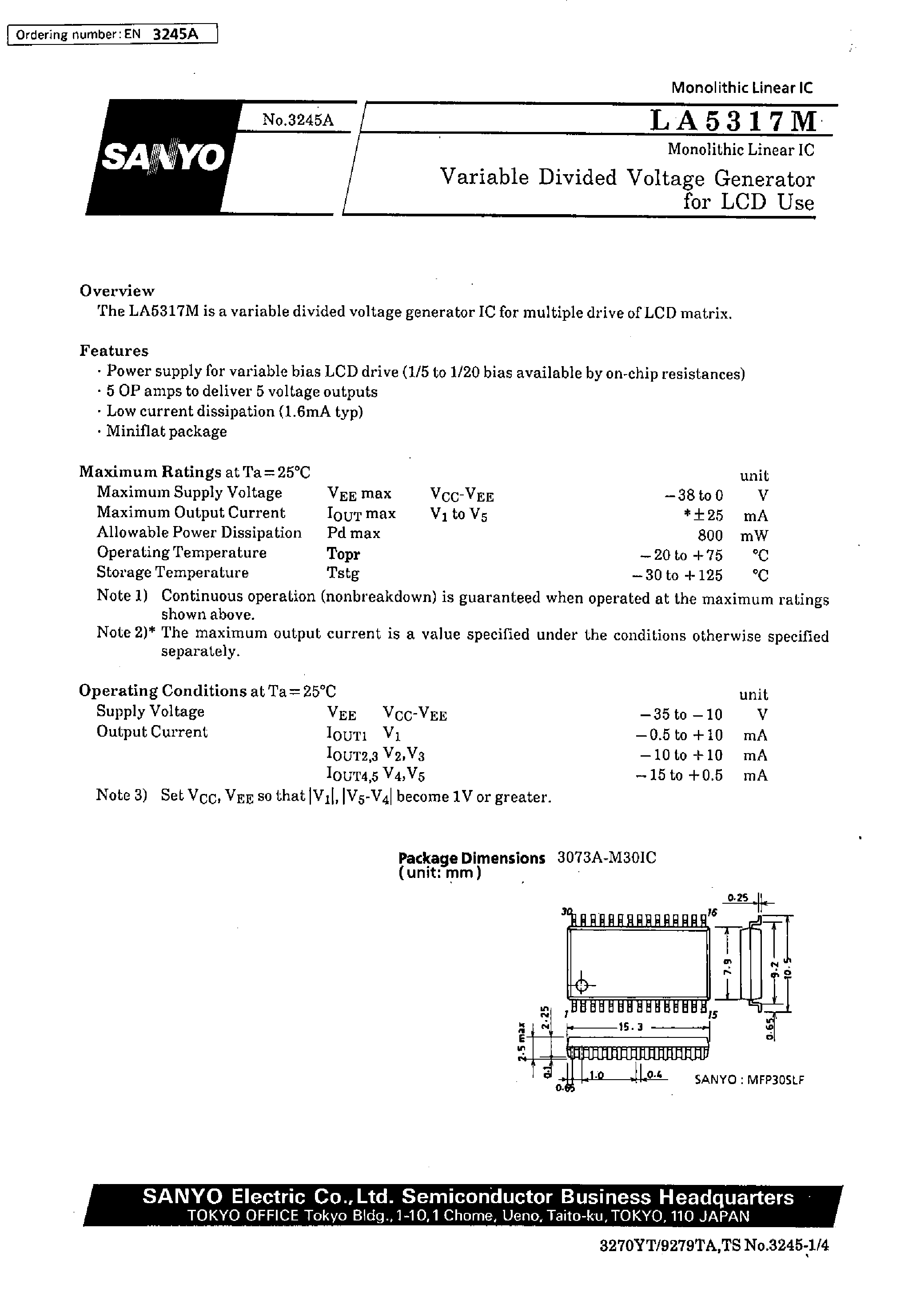 Datasheet LA5317M - Variable Divided Voltage Generator for LCD Use page 1