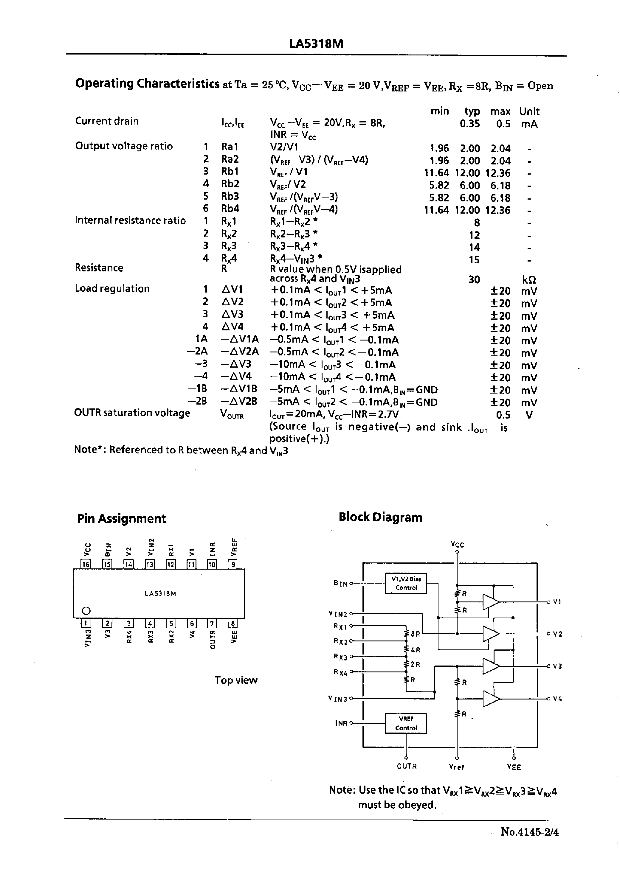 Datasheet LA5318M - Variable Divided Voltage Generator for LCD Use page 2