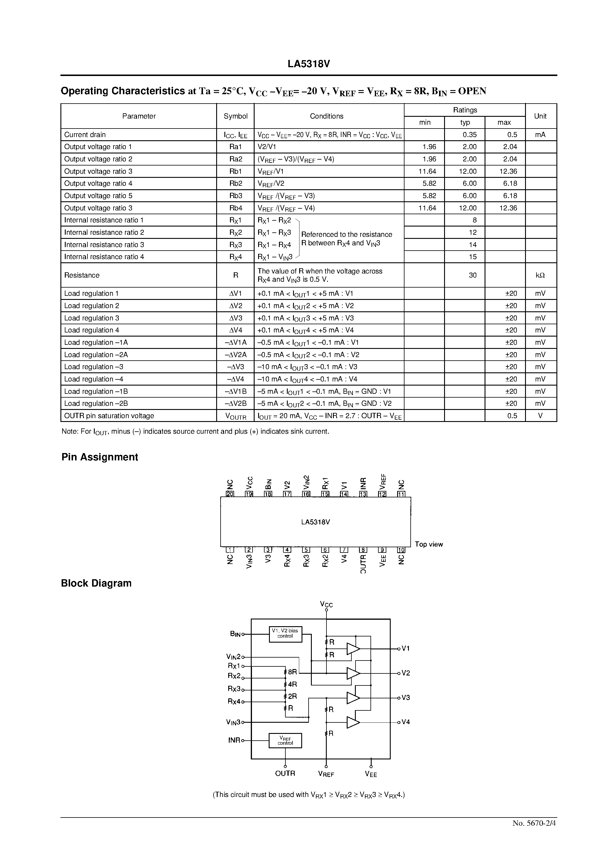 Datasheet LA5318V - Voltage-Dividing Voltage Generator for Multi-Voltage LCD Matrix Drive page 2