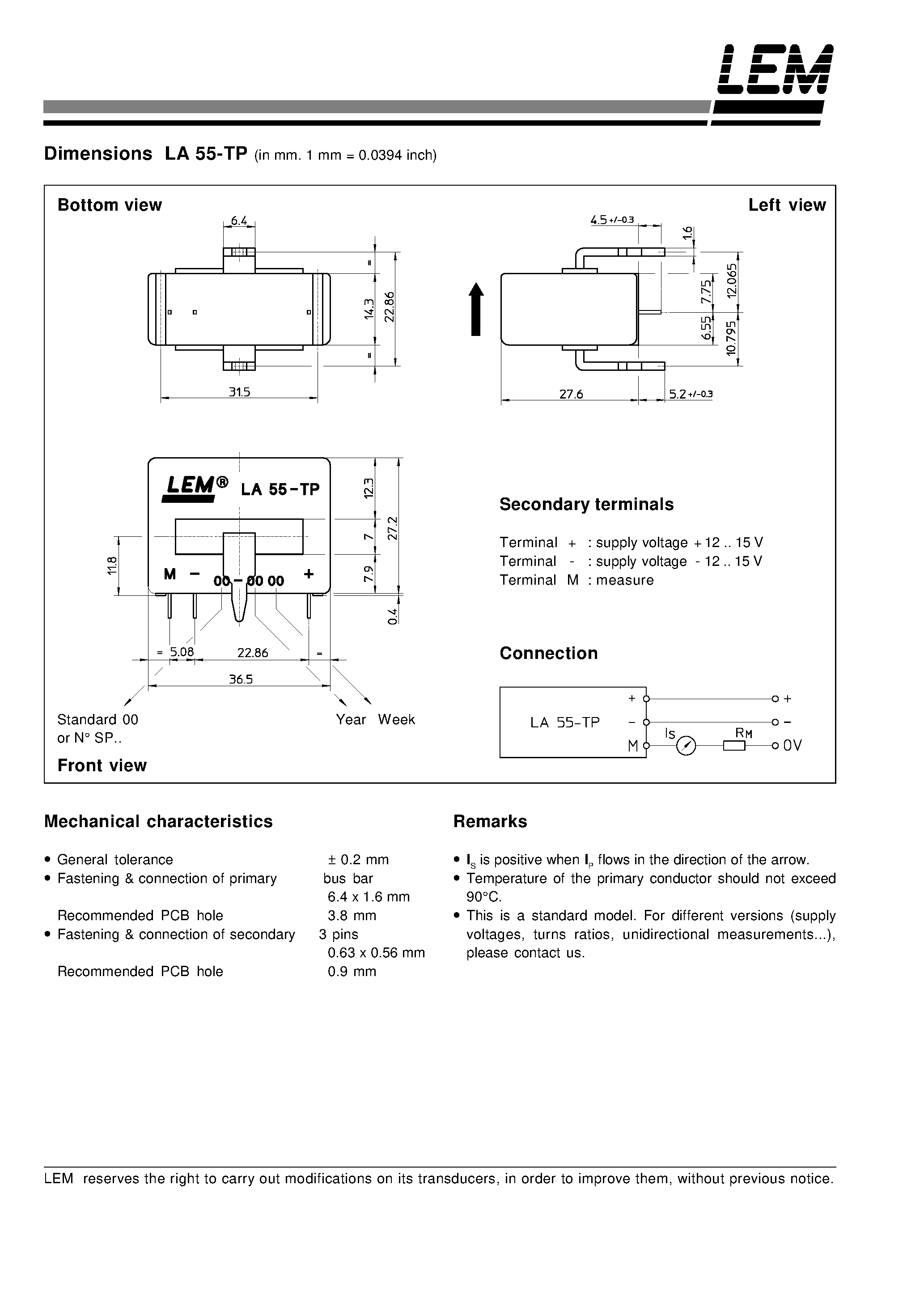 Datasheet LA55-TP - Current Transducer LA 55-TP page 2