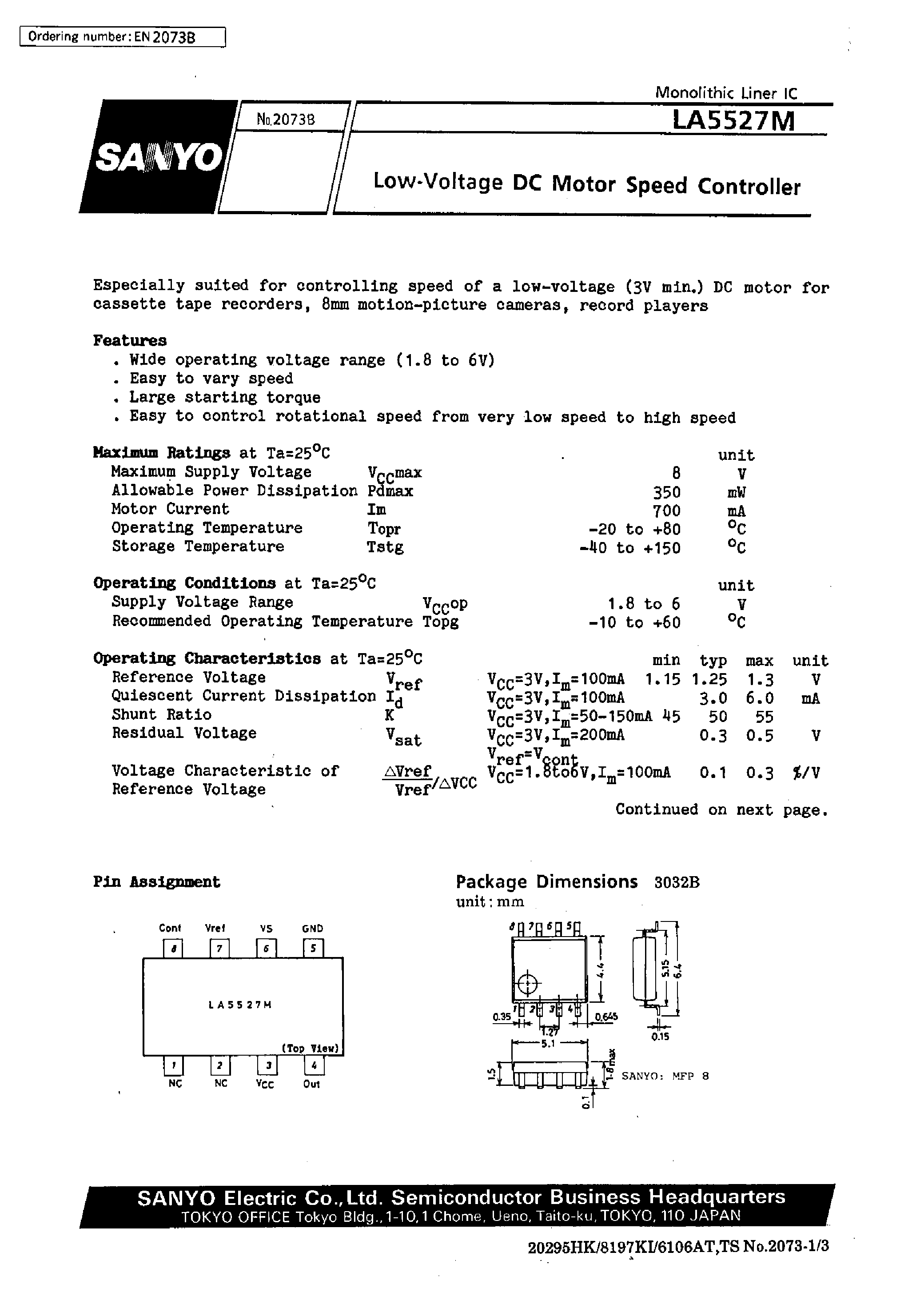 Даташит LA5527M - Low-Voltage DC Motor Speed Controller страница 1