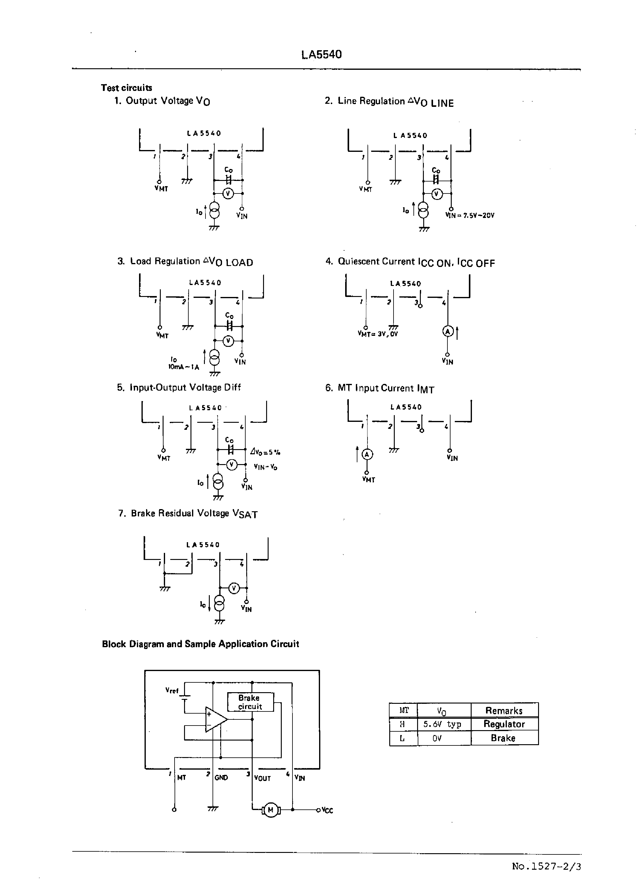 Datasheet LA5540 - Motor Driver with Regulator / Brake page 2