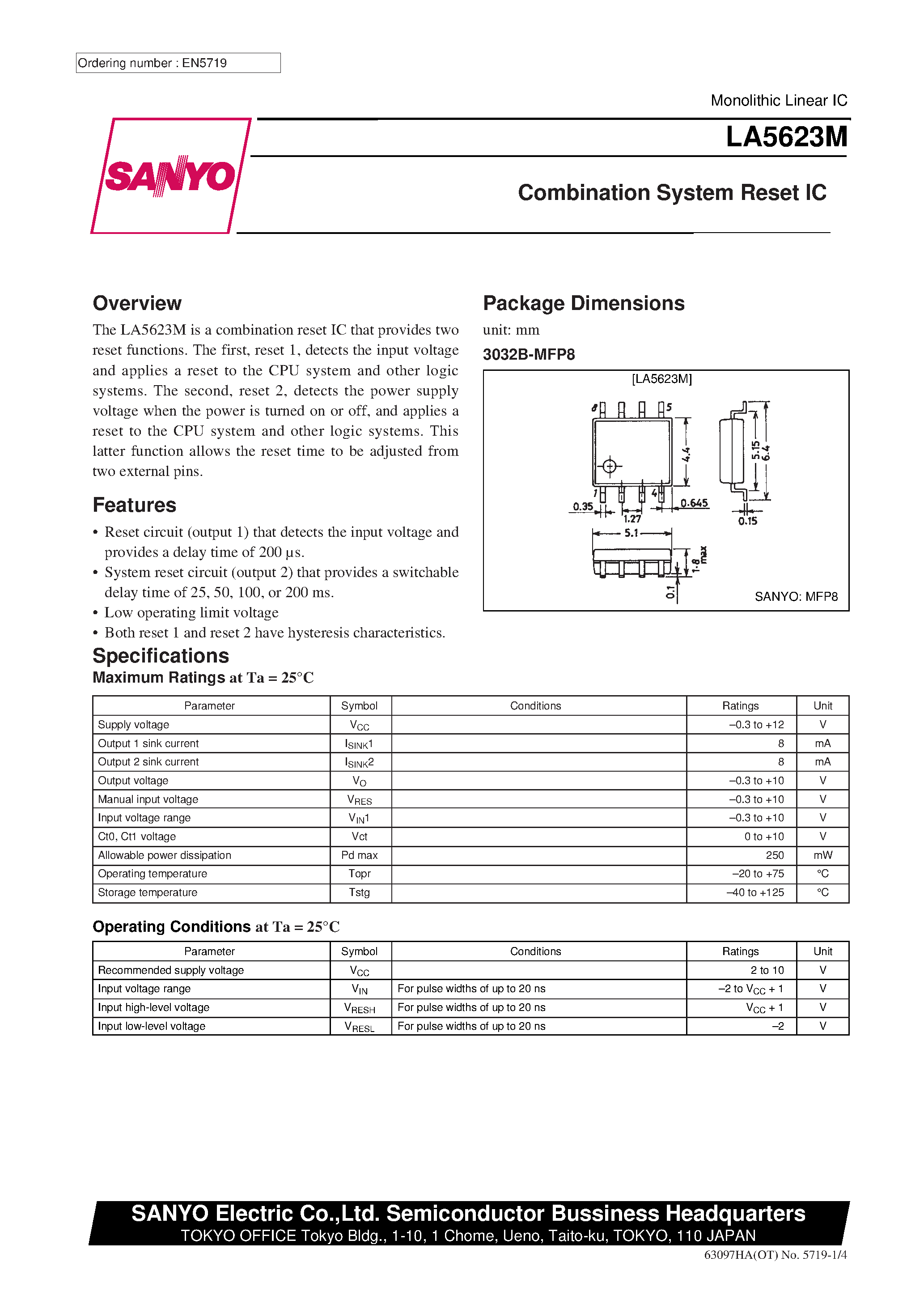 Datasheet LA5623M - Combination System Reset IC page 1