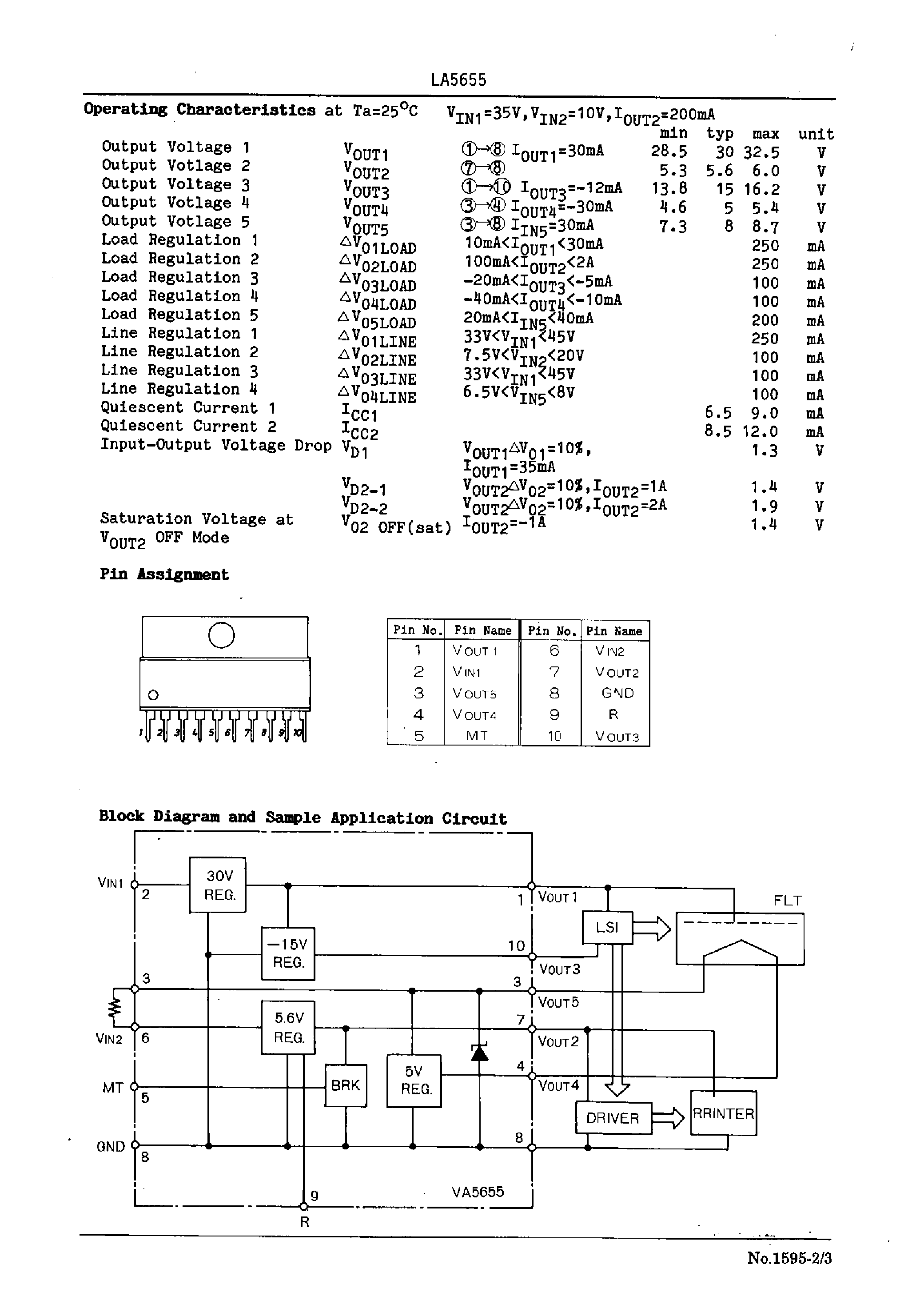 Datasheet LA5655 - Voltage Regulator for FLY Display Desk-Top Calculator page 2