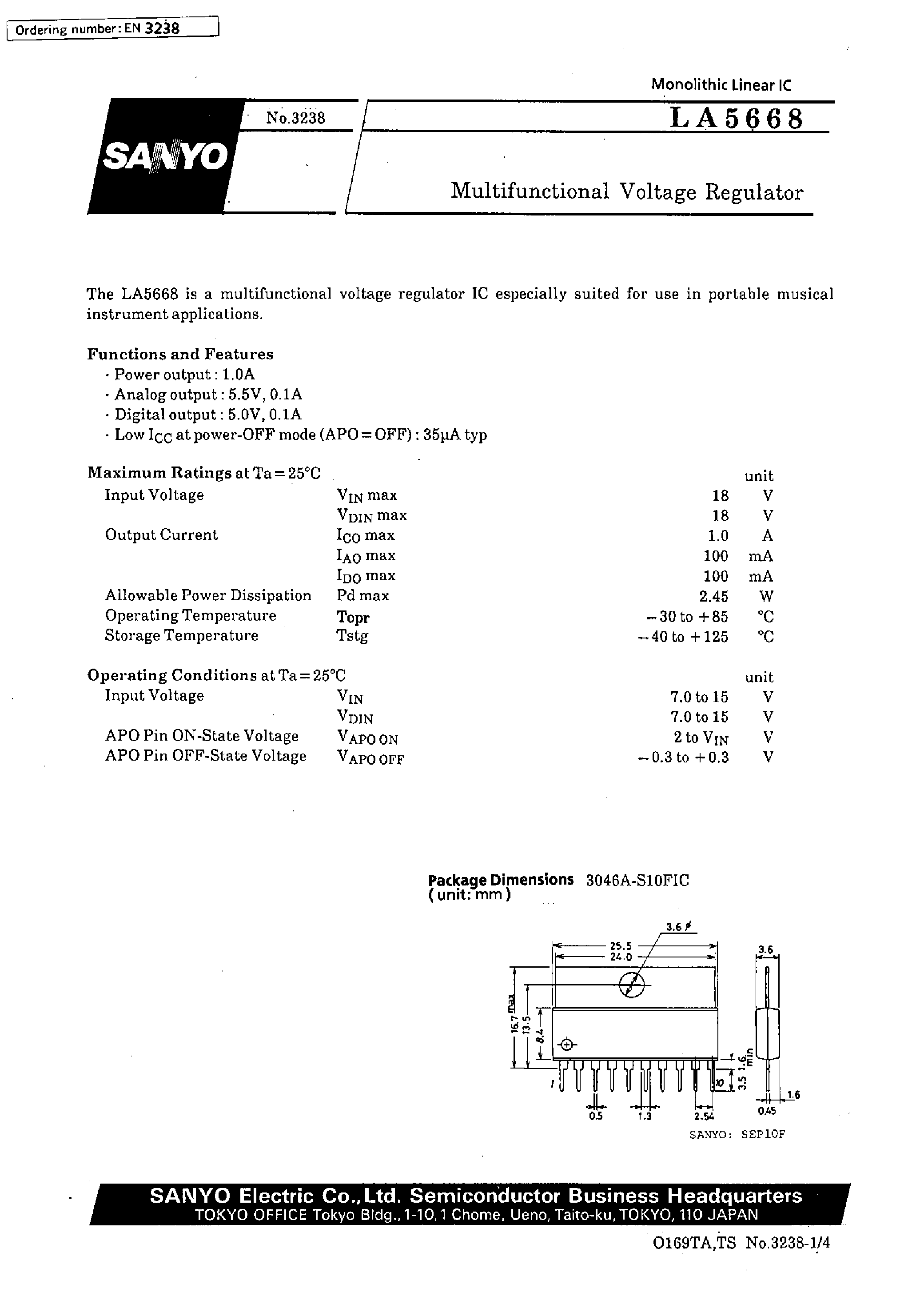Datasheet LA5668 - Multifunction Voltage Regulator page 1