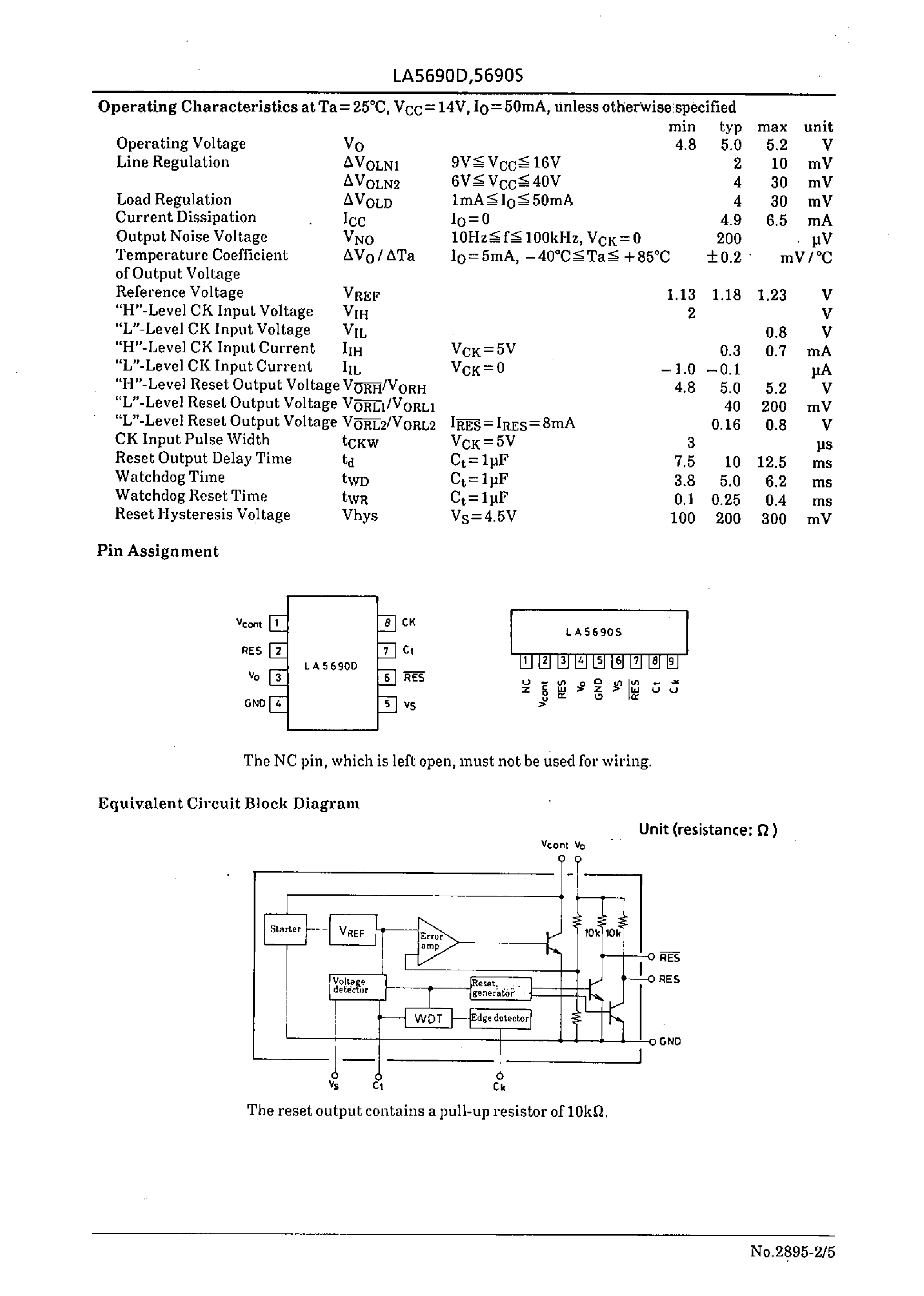 Datasheet LA5690D - Voltage Regulator Driver with Watchdog Timer page 2