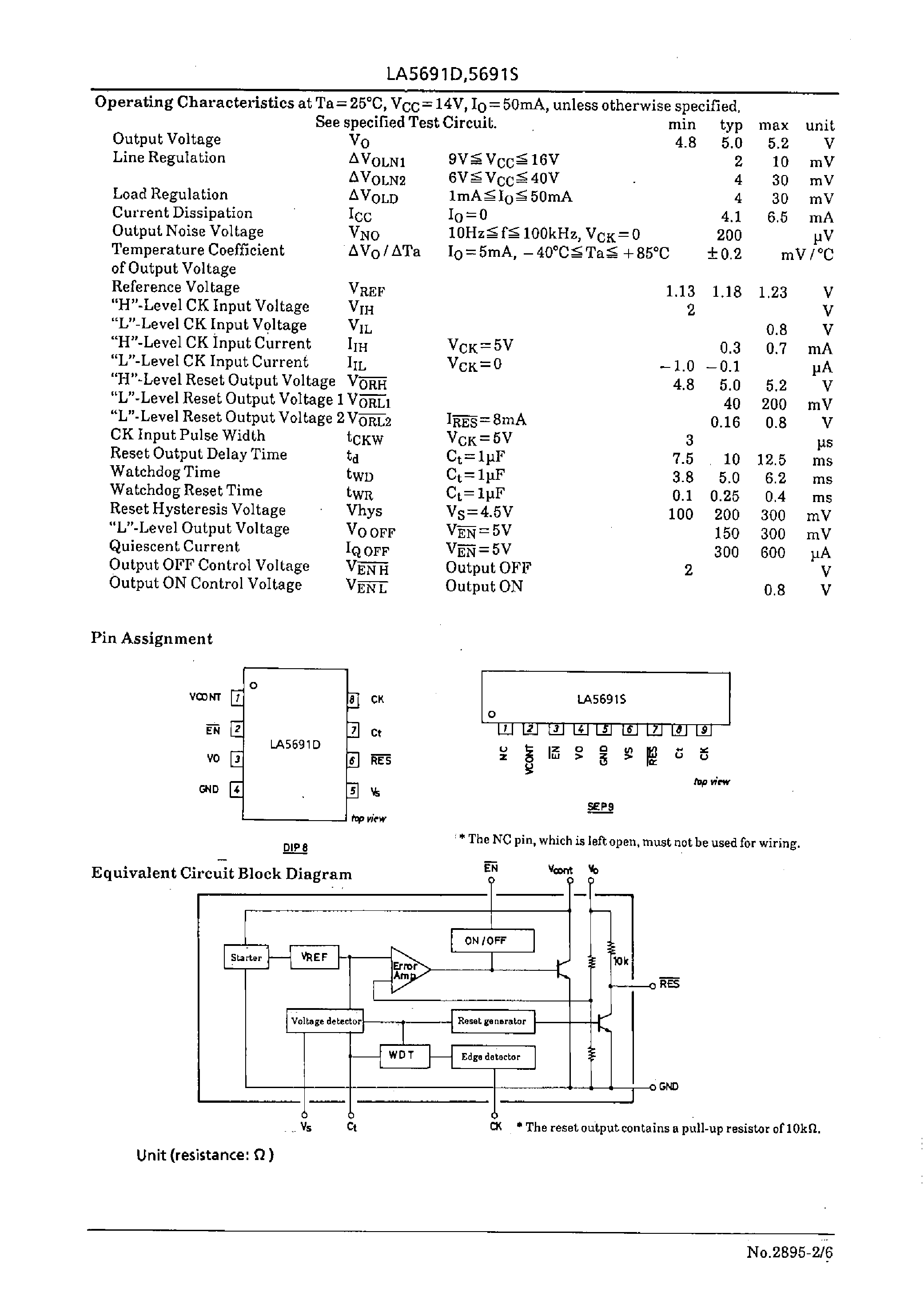 Datasheet LA5691D - Voltage Regulator Driver with Watchdog Timer(with Output ON/OFF Function) page 2