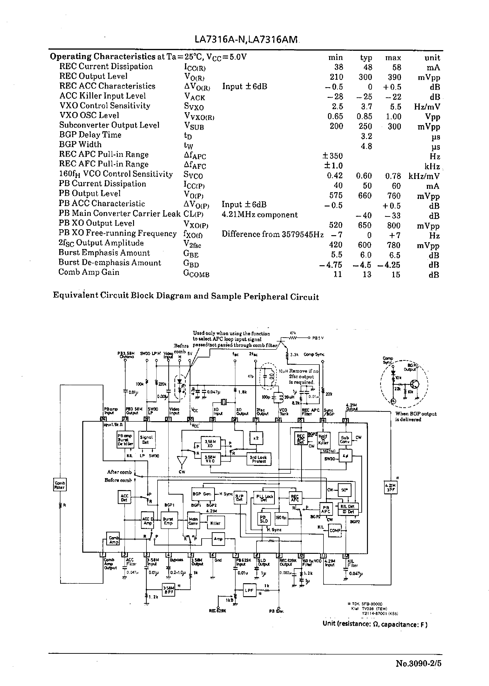 Datasheet LA7316A-N - VCR VHS Chroma Signal Processor page 2