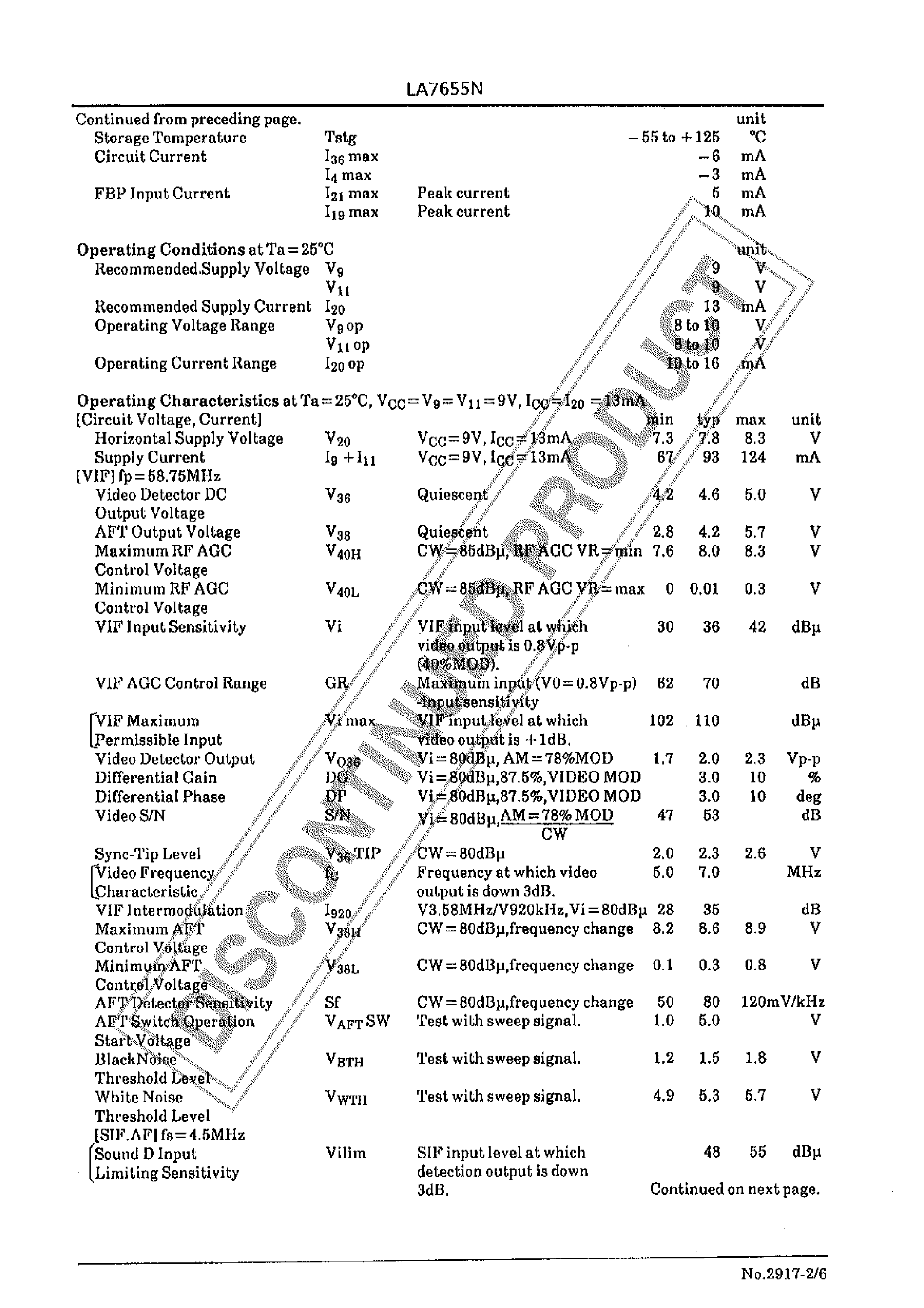 Datasheet LA7655N - 1-Chip IC for Color TV Signal Processing page 2