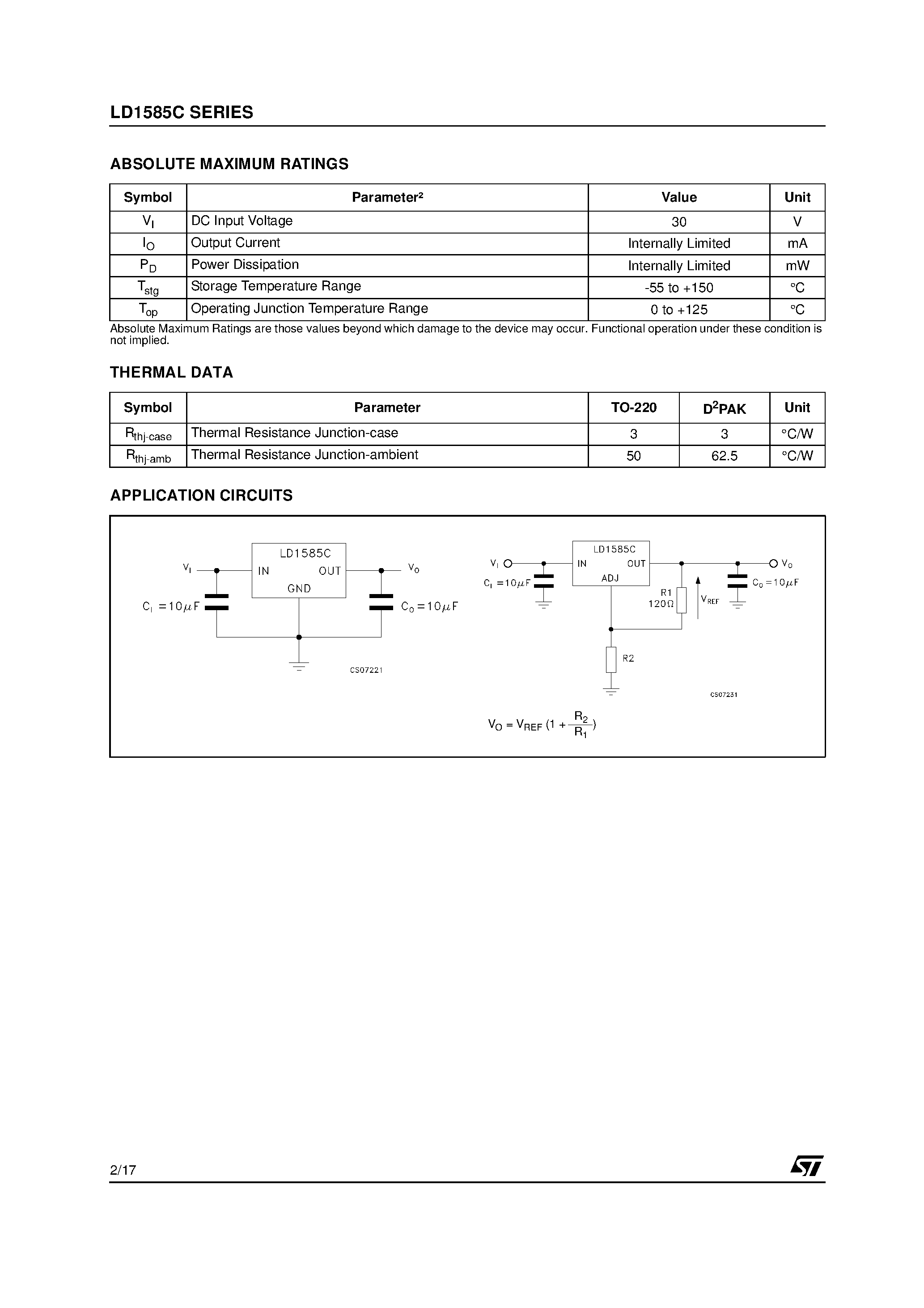Datasheet LD1585C - 5A LOW DROPOUT FAST RESPONSE POSITIVE VOLTAGE REGULATOR ADJUSTABLE AND FIXED page 2