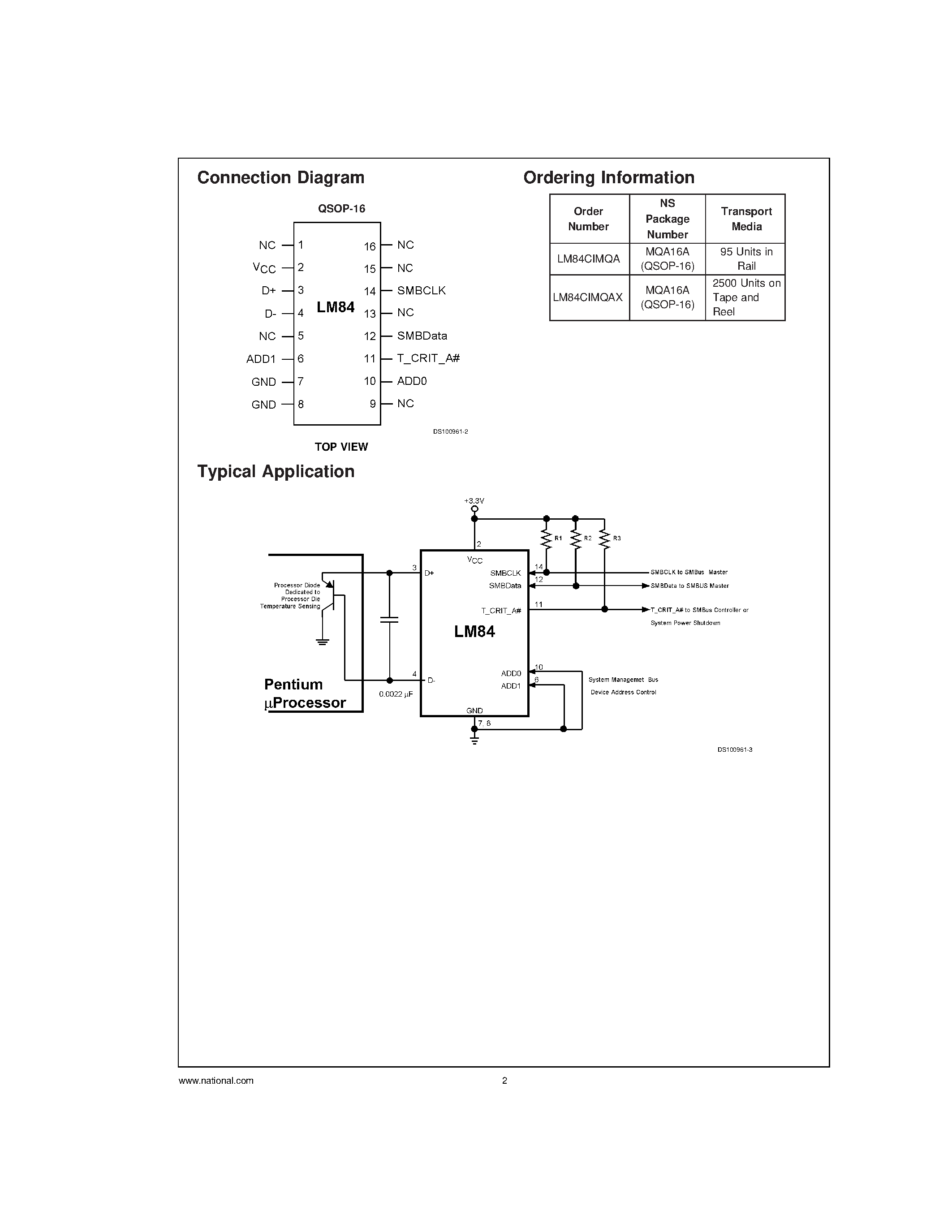 Datasheet LM84 - Diode Input Digital Temperature Sensor with Two-Wire Interface page 2