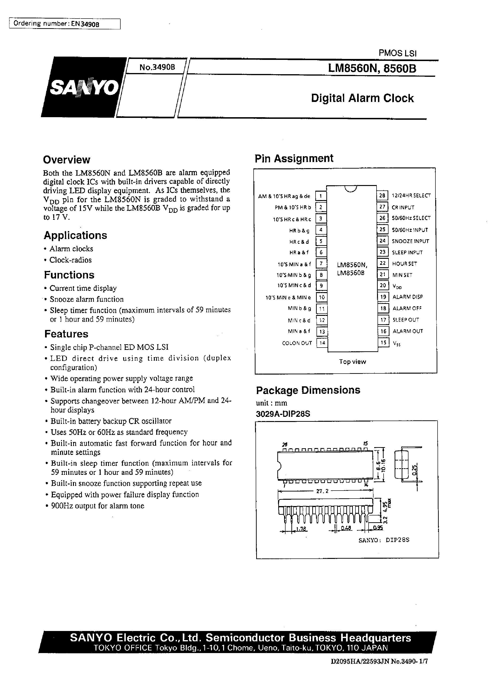 Datasheet LM8560B - Digital Alarm Clock page 1