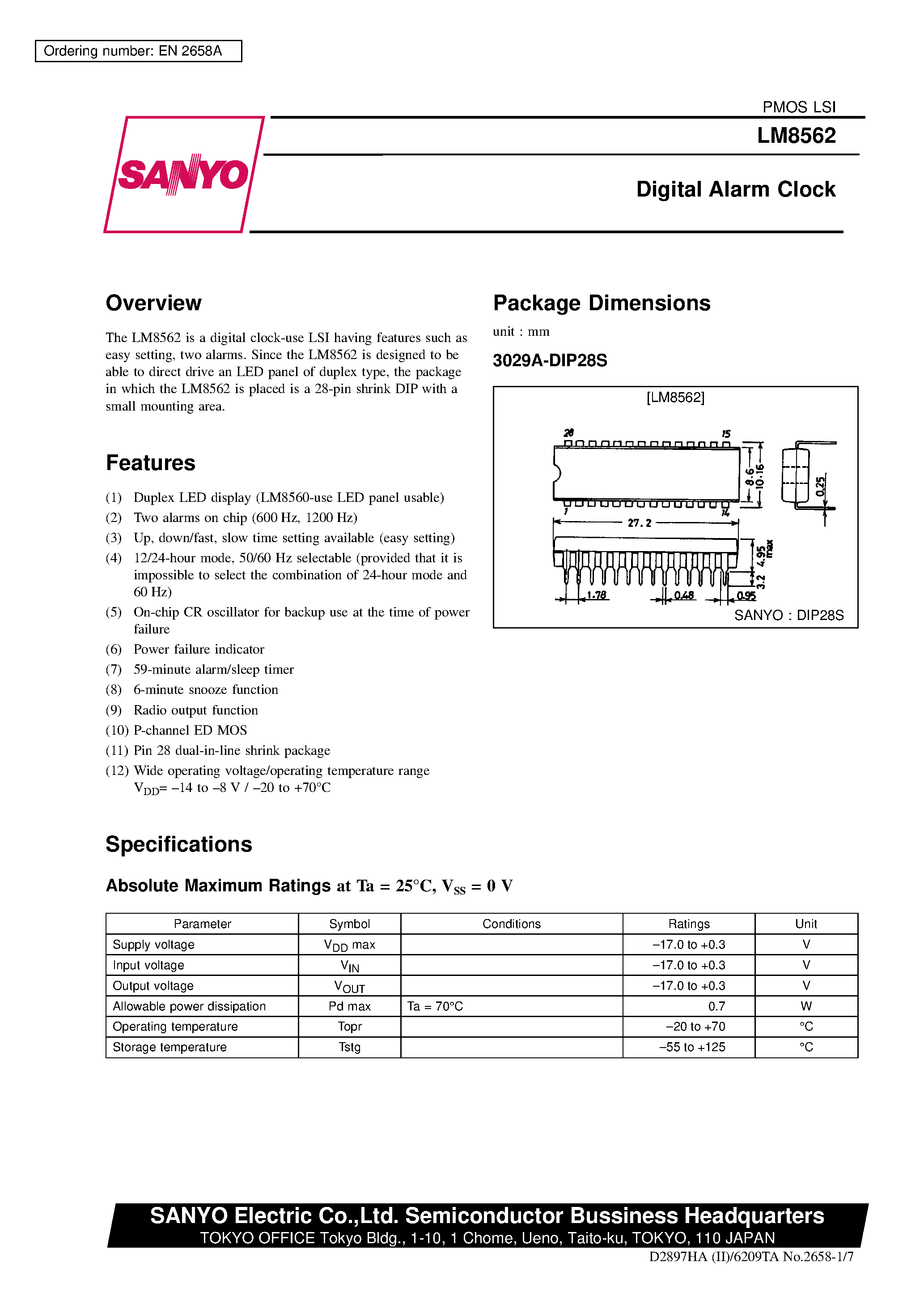 Datasheet LM8562 - Digital Alarm Clock page 1
