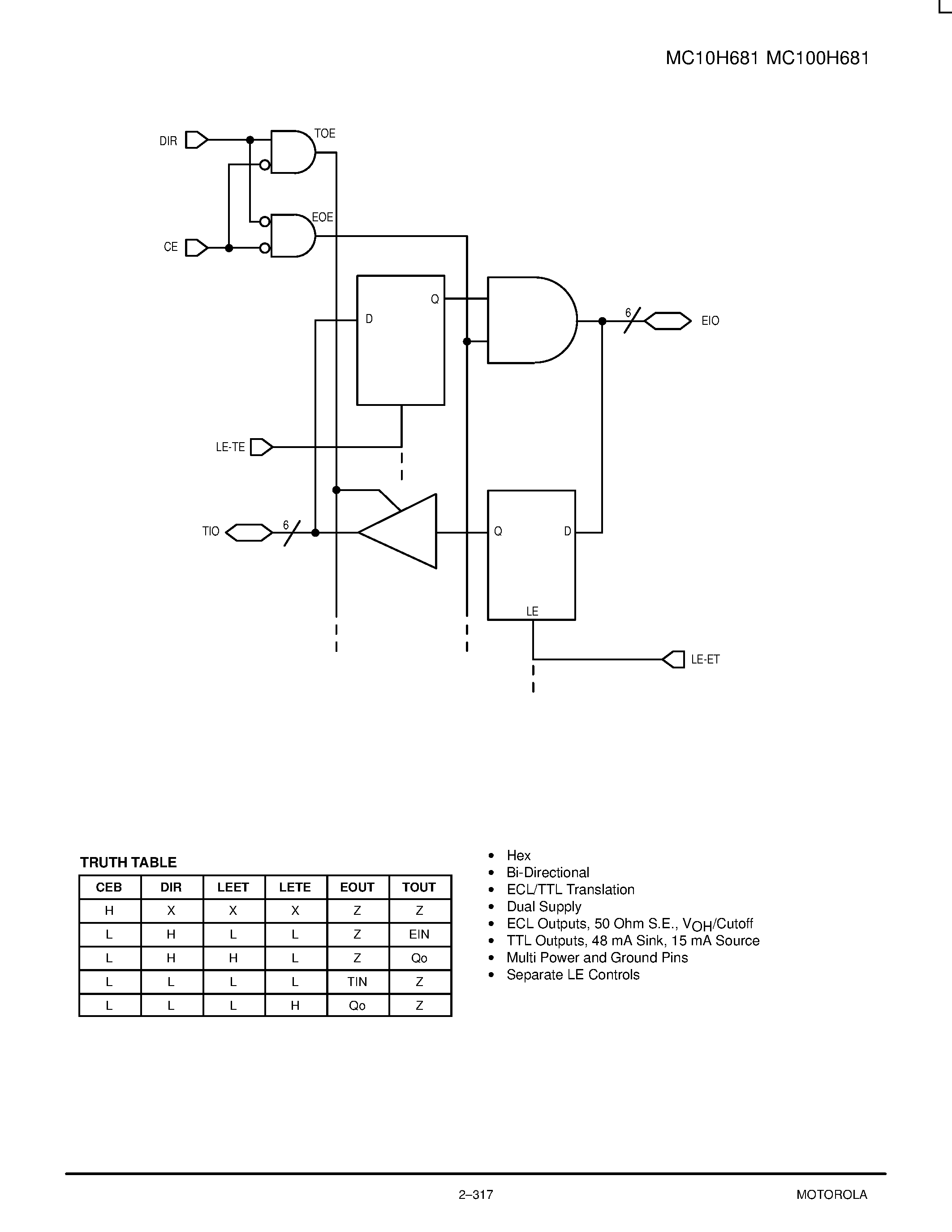 Datasheet MC10H681 - Hex ECL/TTL Transceiver with Latches page 2