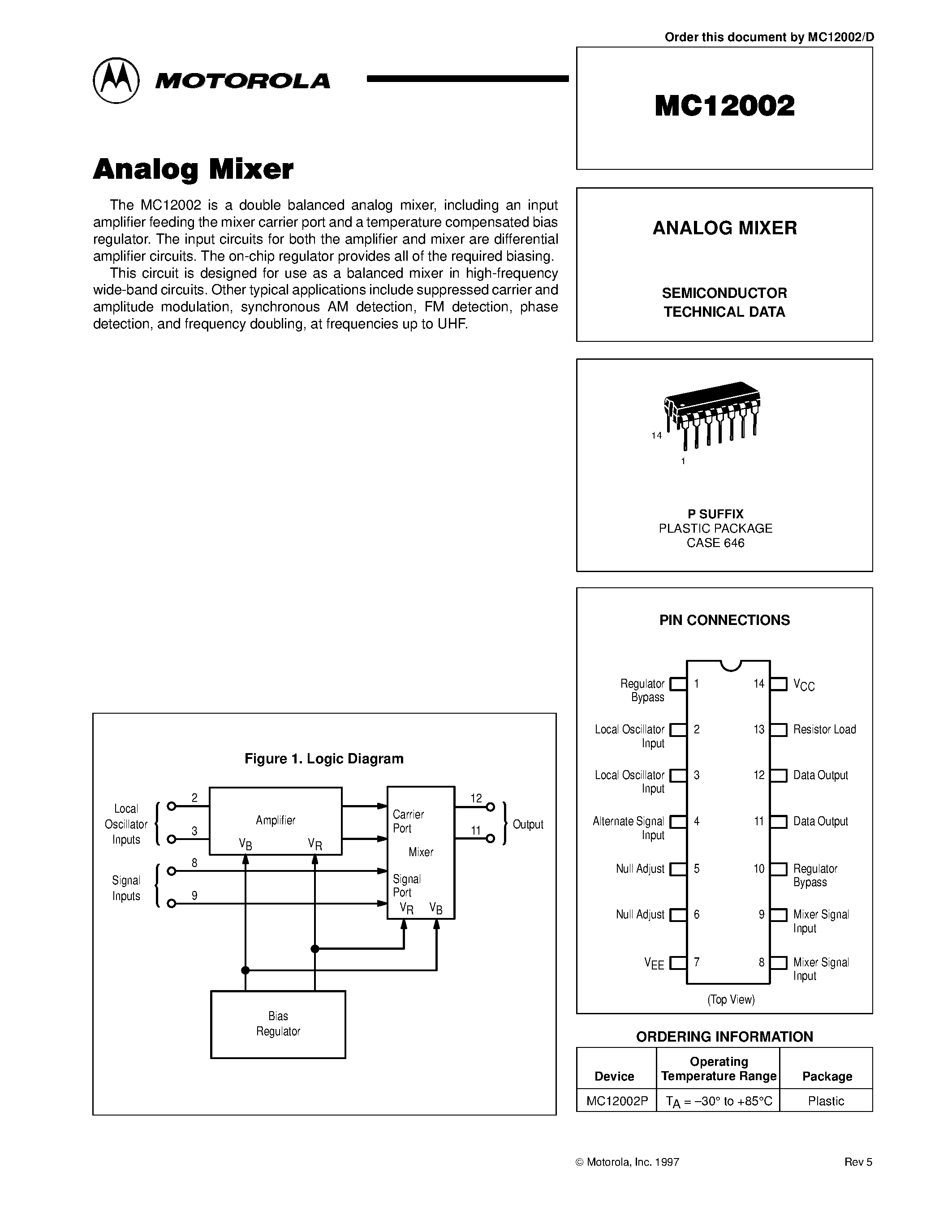 Datasheet MC12002 - ANALOG MIXER page 1