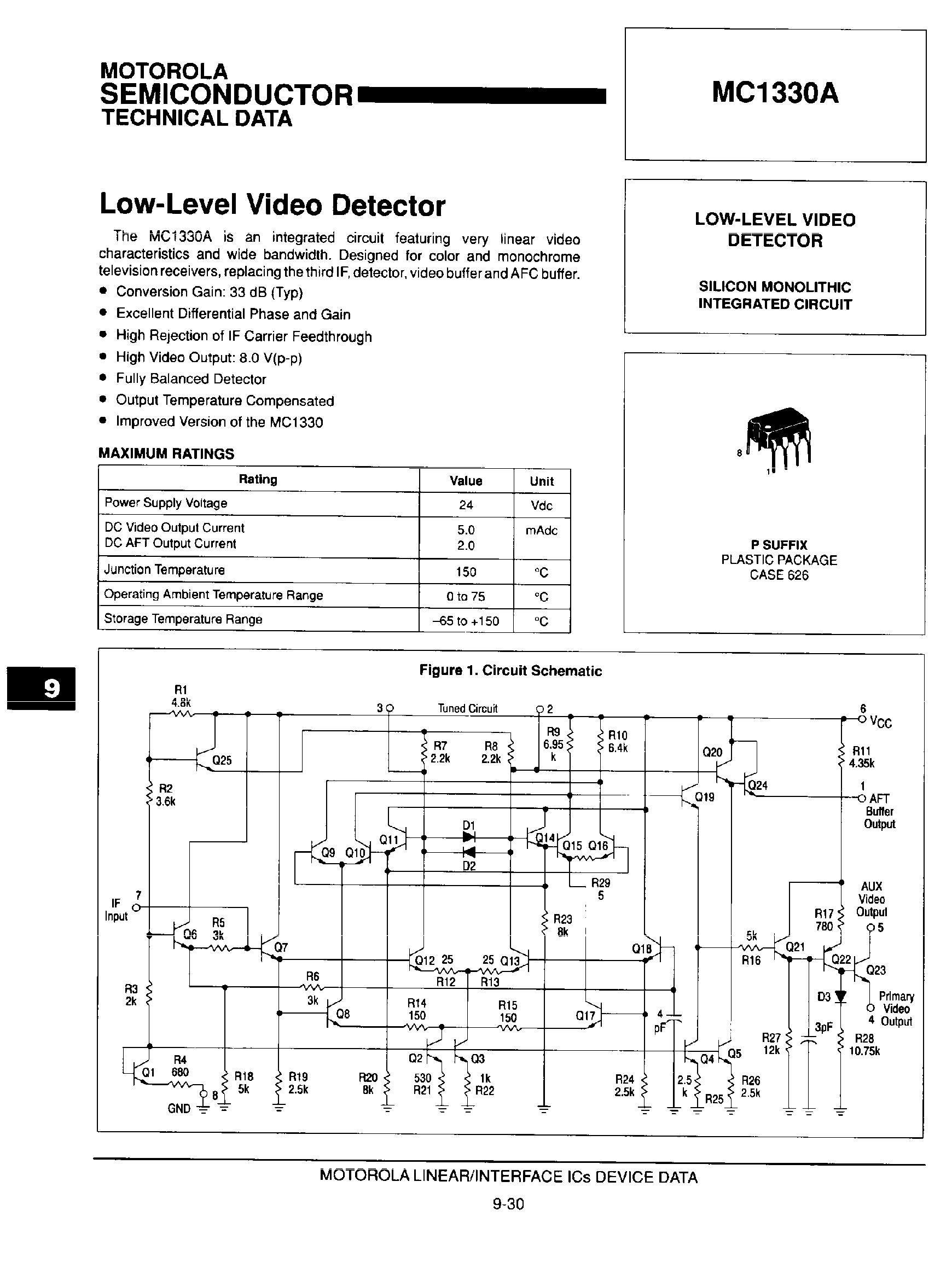 Даташит MC1330AP - Low-Level Video Detector страница 1