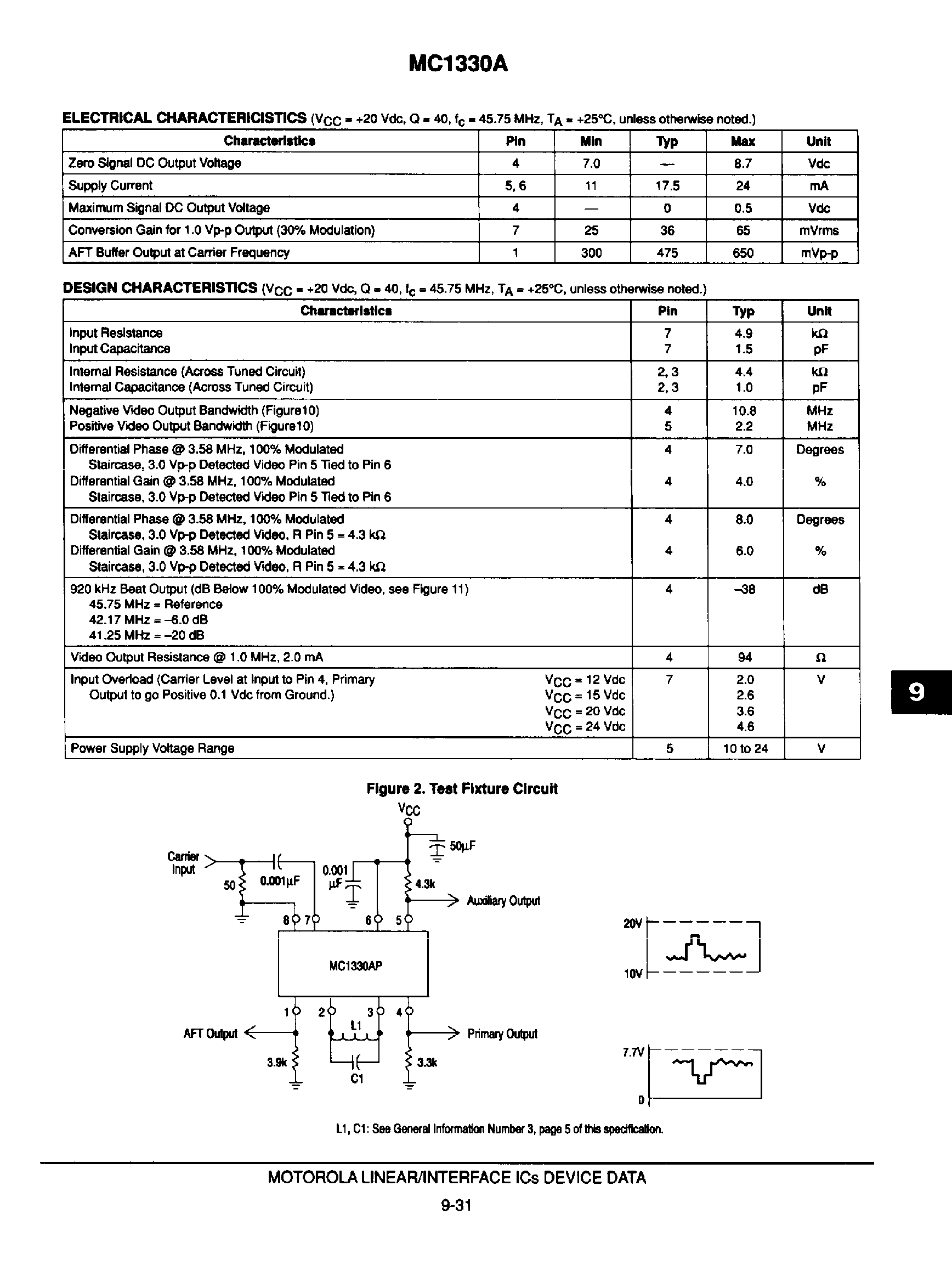 Datasheet MC1330AP - Low-Level Video Detector page 2