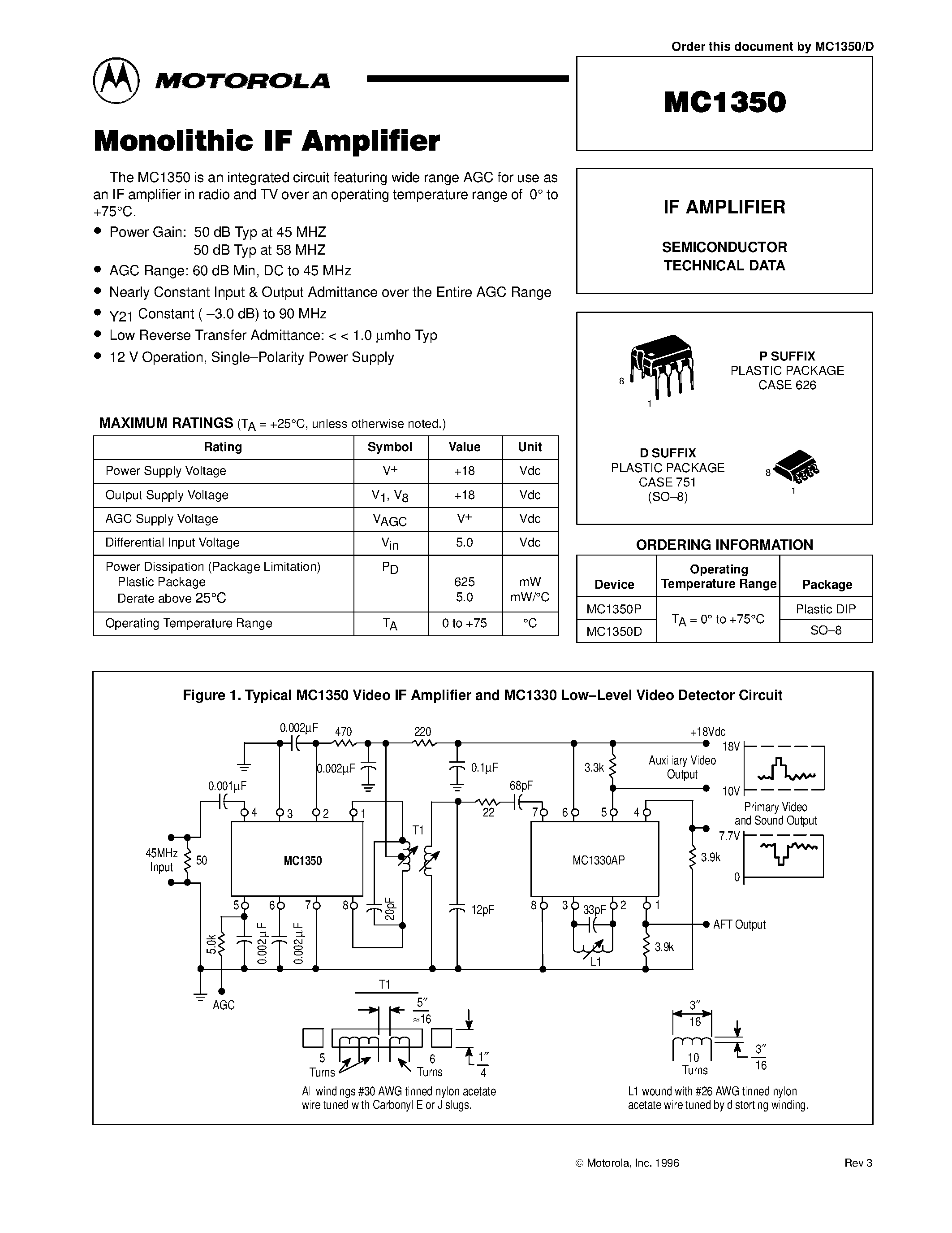 Datasheet MC1350D - IF AMPLIFIER page 1