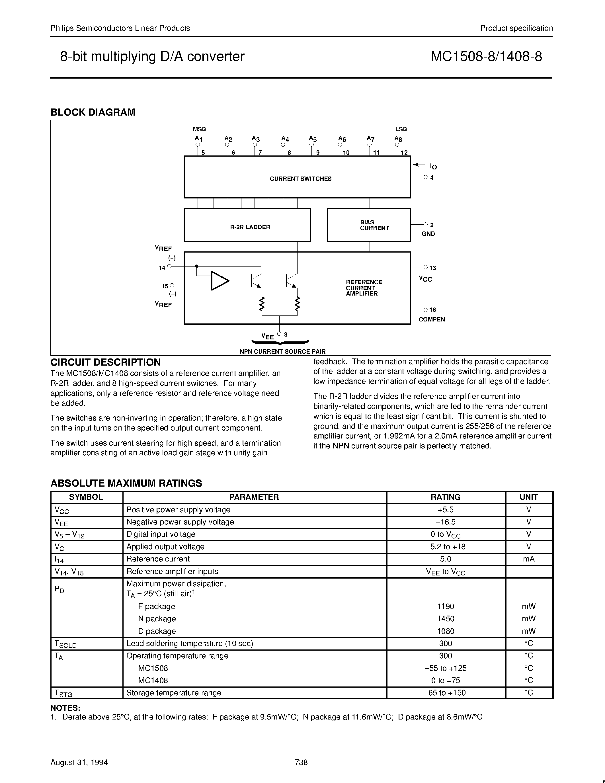 Datasheet MC1408-8 - 8-bit multiplying D/A converter page 2