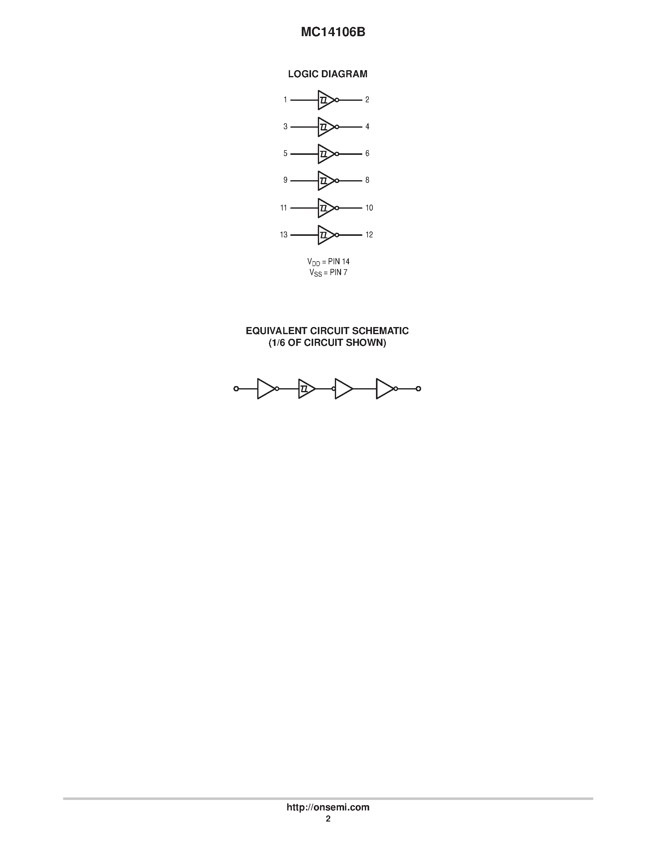 Datasheet MC14106BCP - Hex Schmitt Trigger page 2