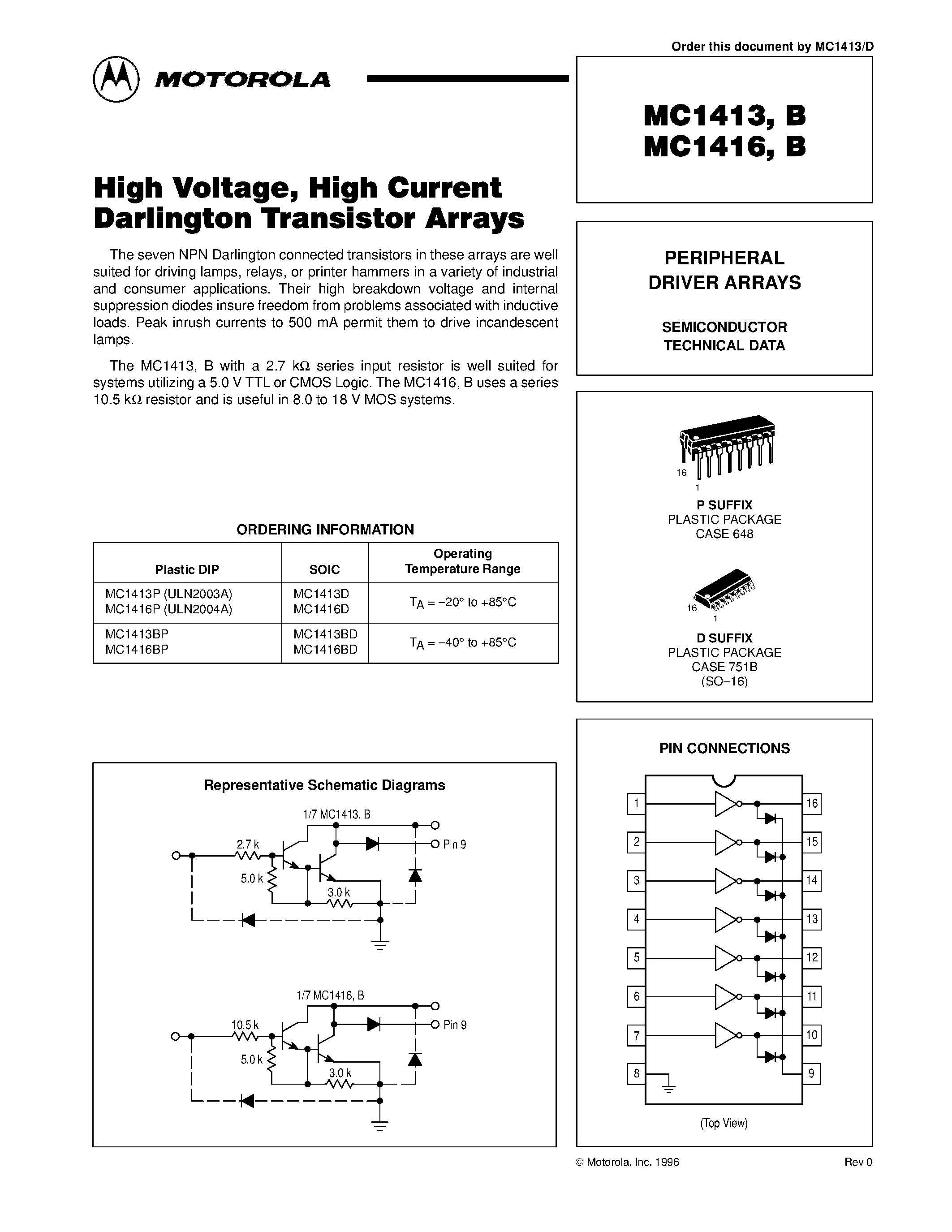 Datasheet MC1416BP - PERIPHERAL DRIVER ARRAYS page 1