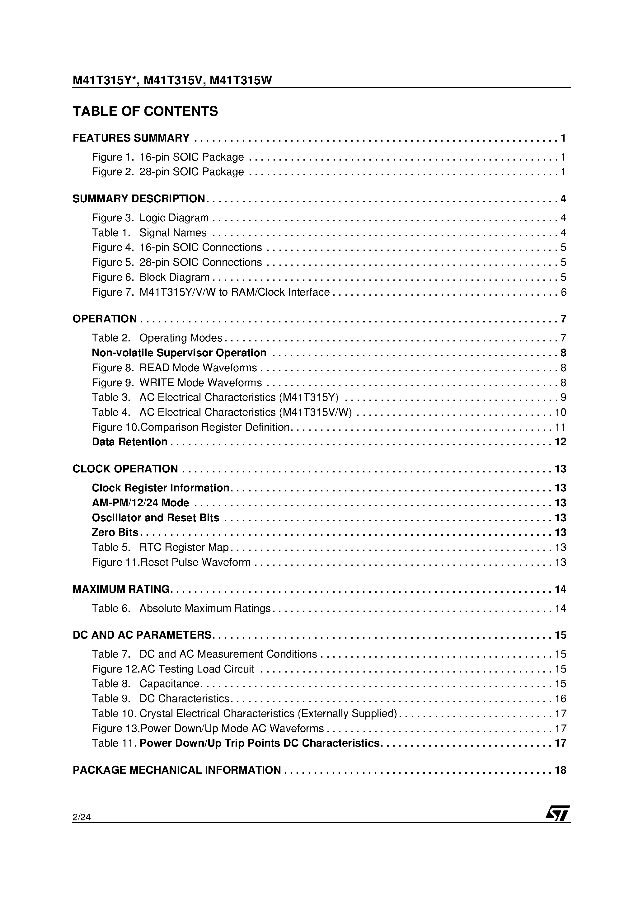 Datasheet M41T315Y-85MH6F - Serial Access Phantom RTC Supervisor page 2