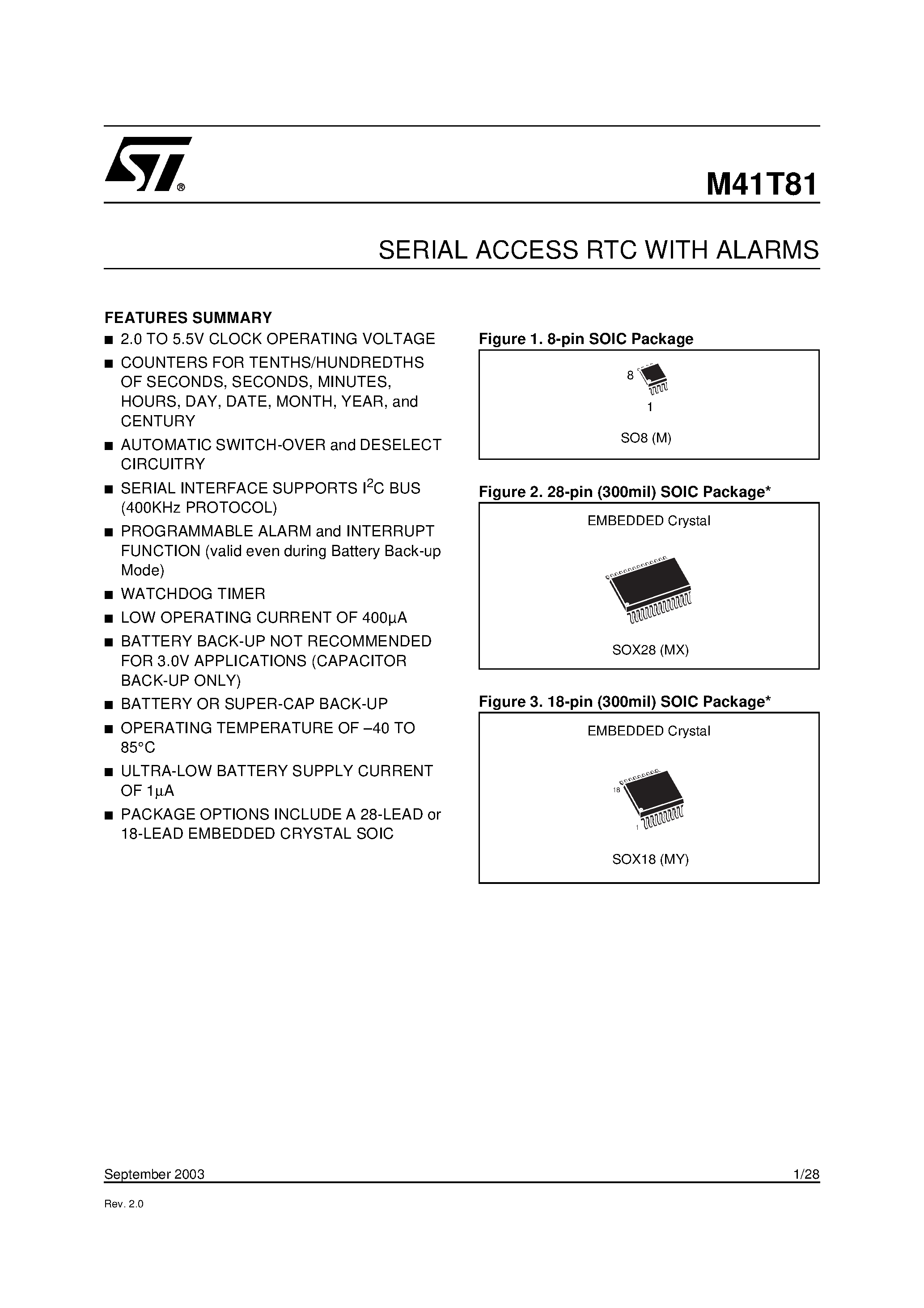Datasheet M41T81 - SERIAL ACCESS RTC WITH ALARMS page 1