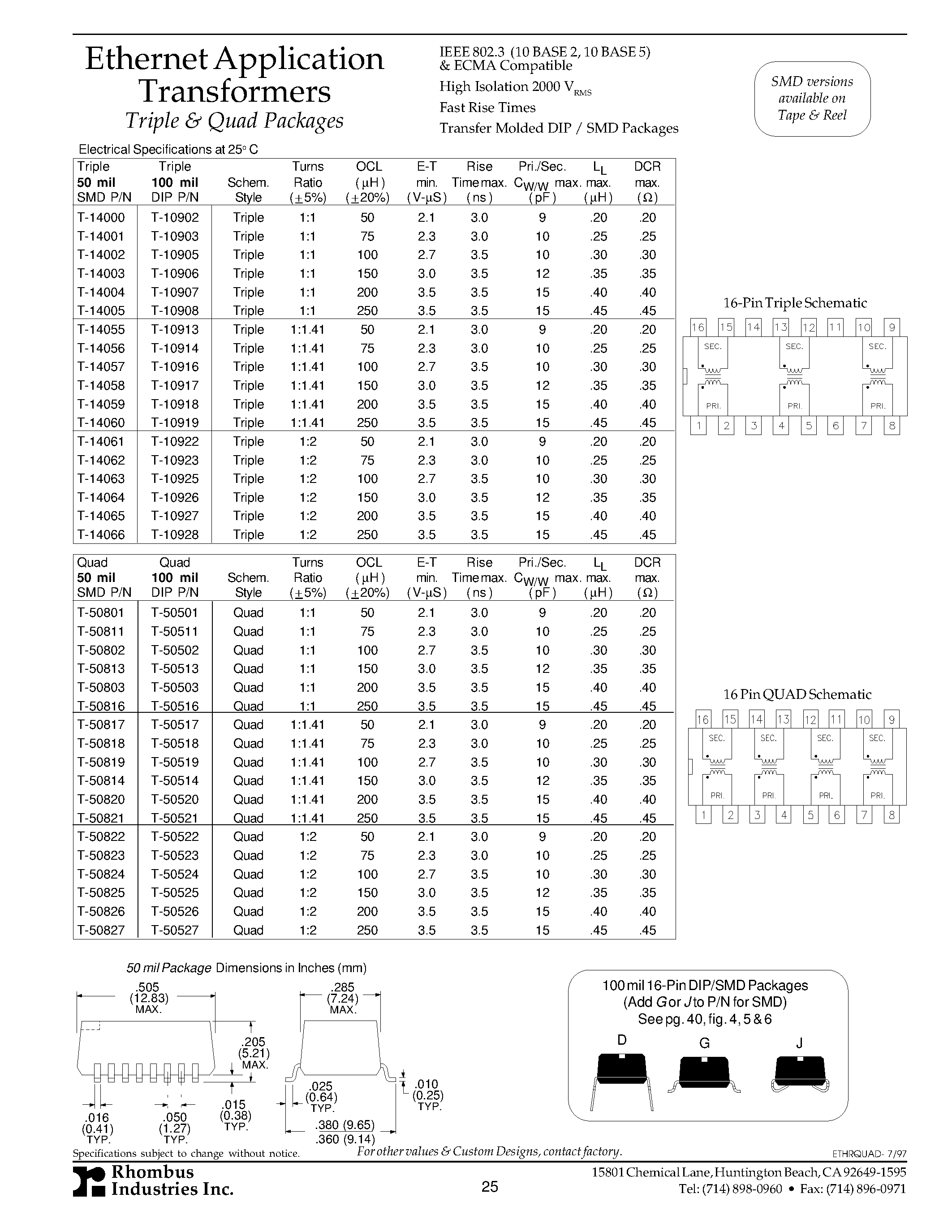Даташит T-1400x - Ethernet Application Transformers страница 1