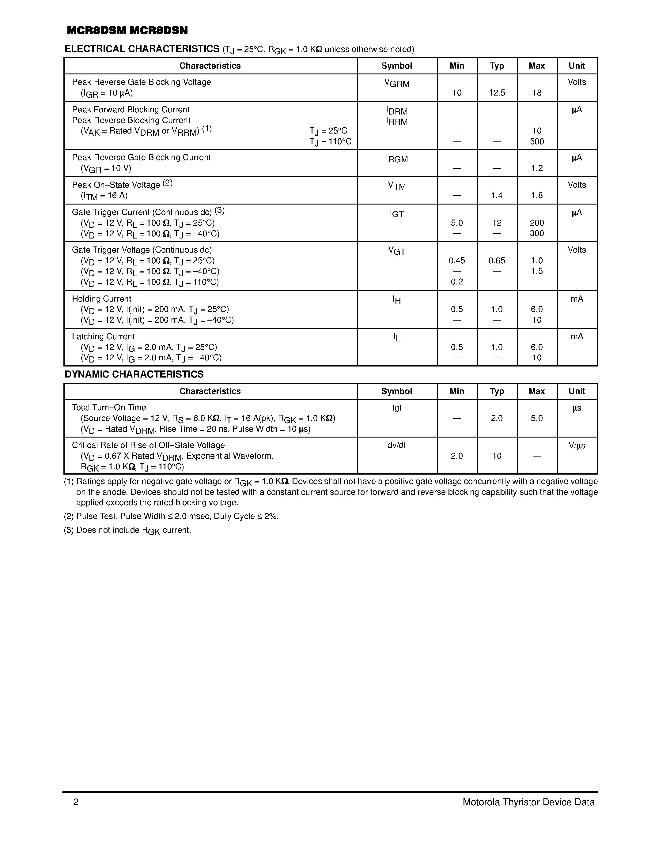 Datasheet MCR8DSM - Silicon Controlled Rectifiers page 2