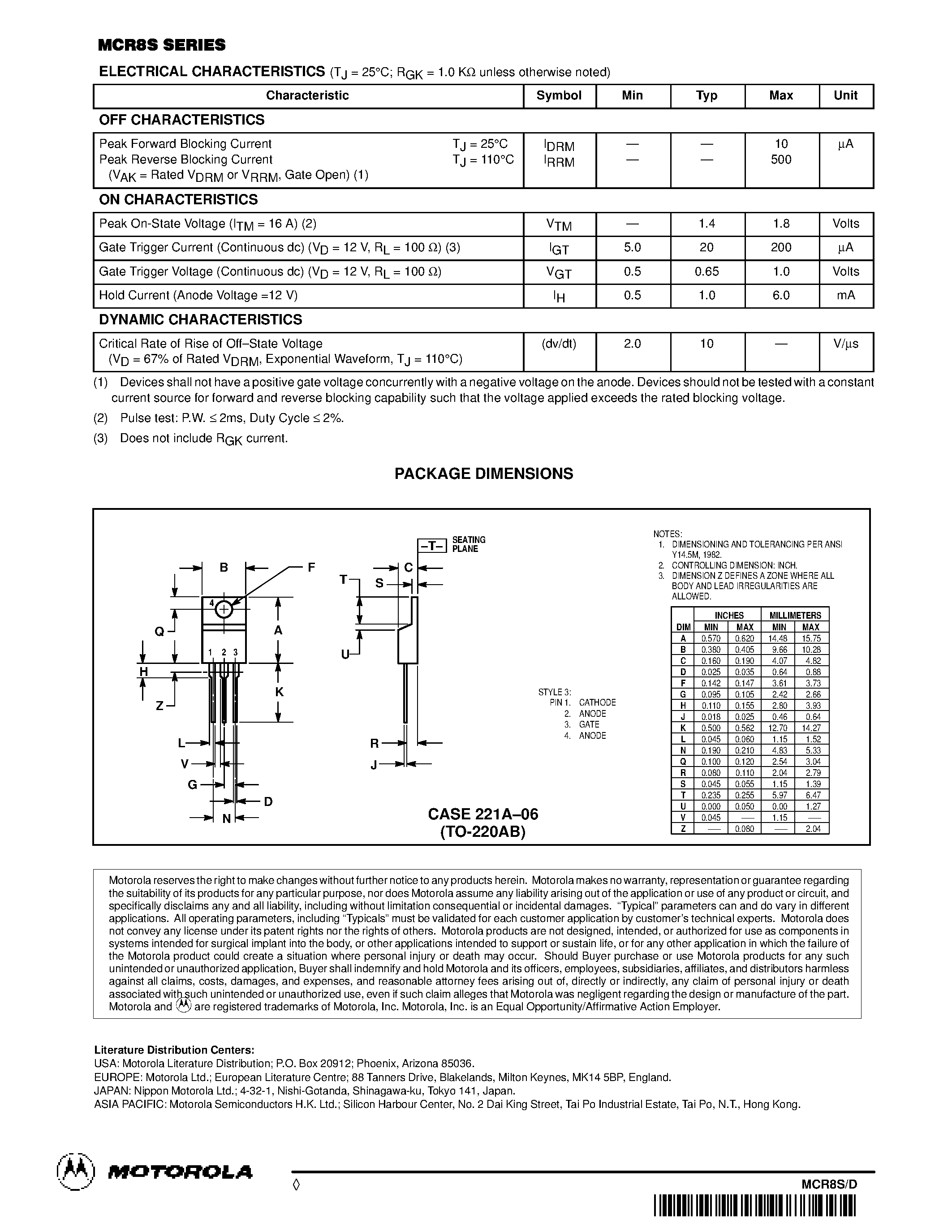 Datasheet MCR8S - Silicon Controlled Rectifiers page 2