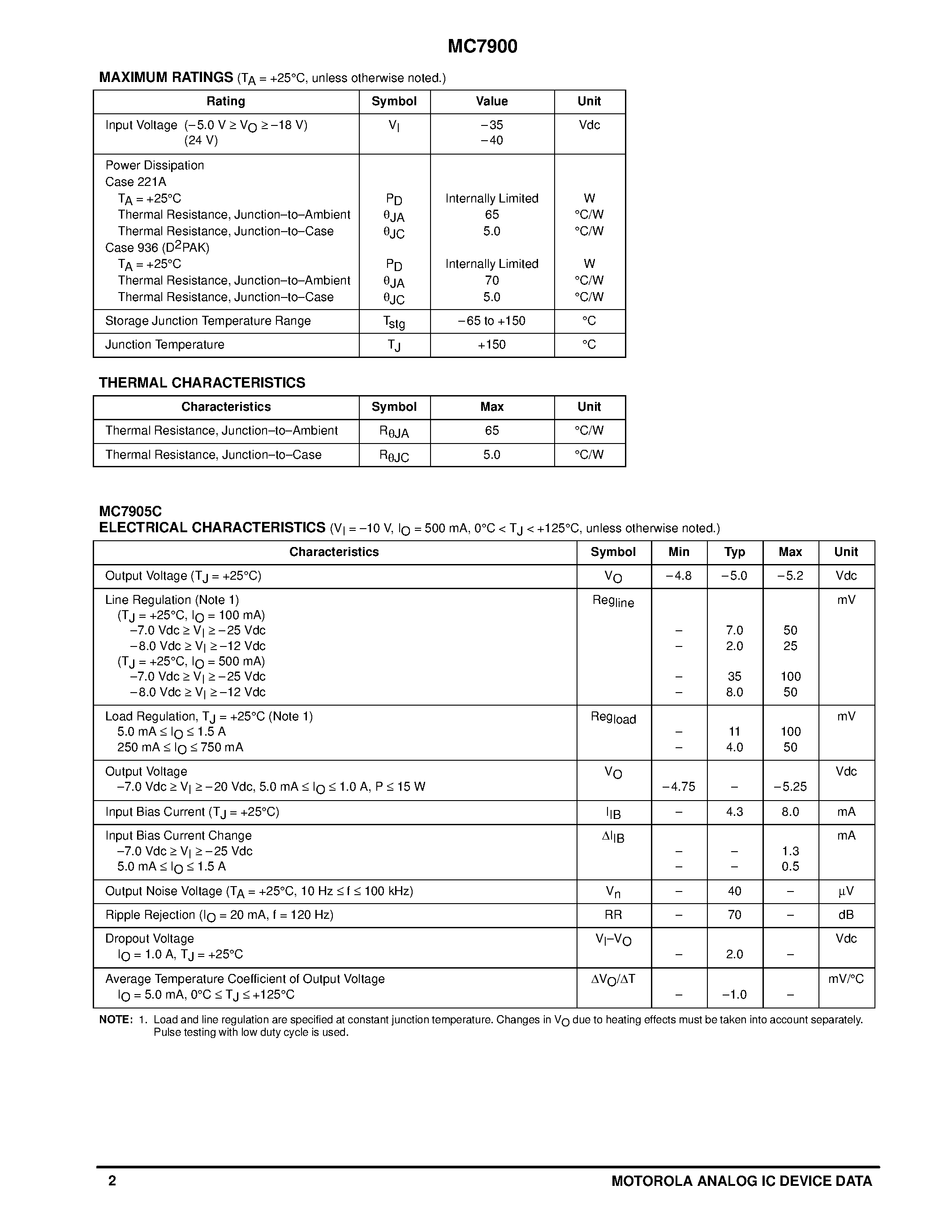 Datasheet MC7905 - THREE-TERMINAL NEGATIVE VOLTAGE REGULATORS page 2