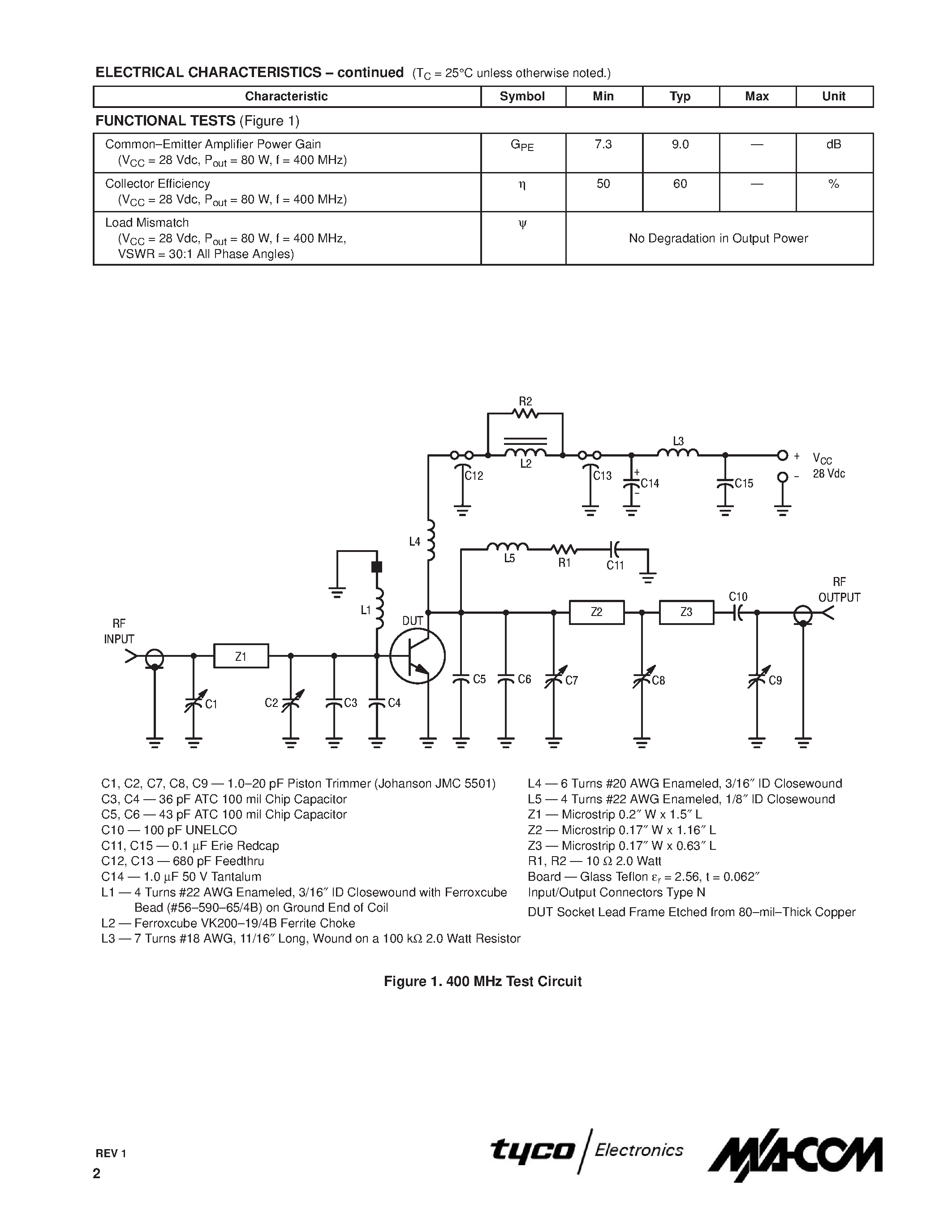 Даташит M32000D4AFP - CONTROLLED Q BROADBAND RF POWER TRANSISTOR NPN SILICON страница 2