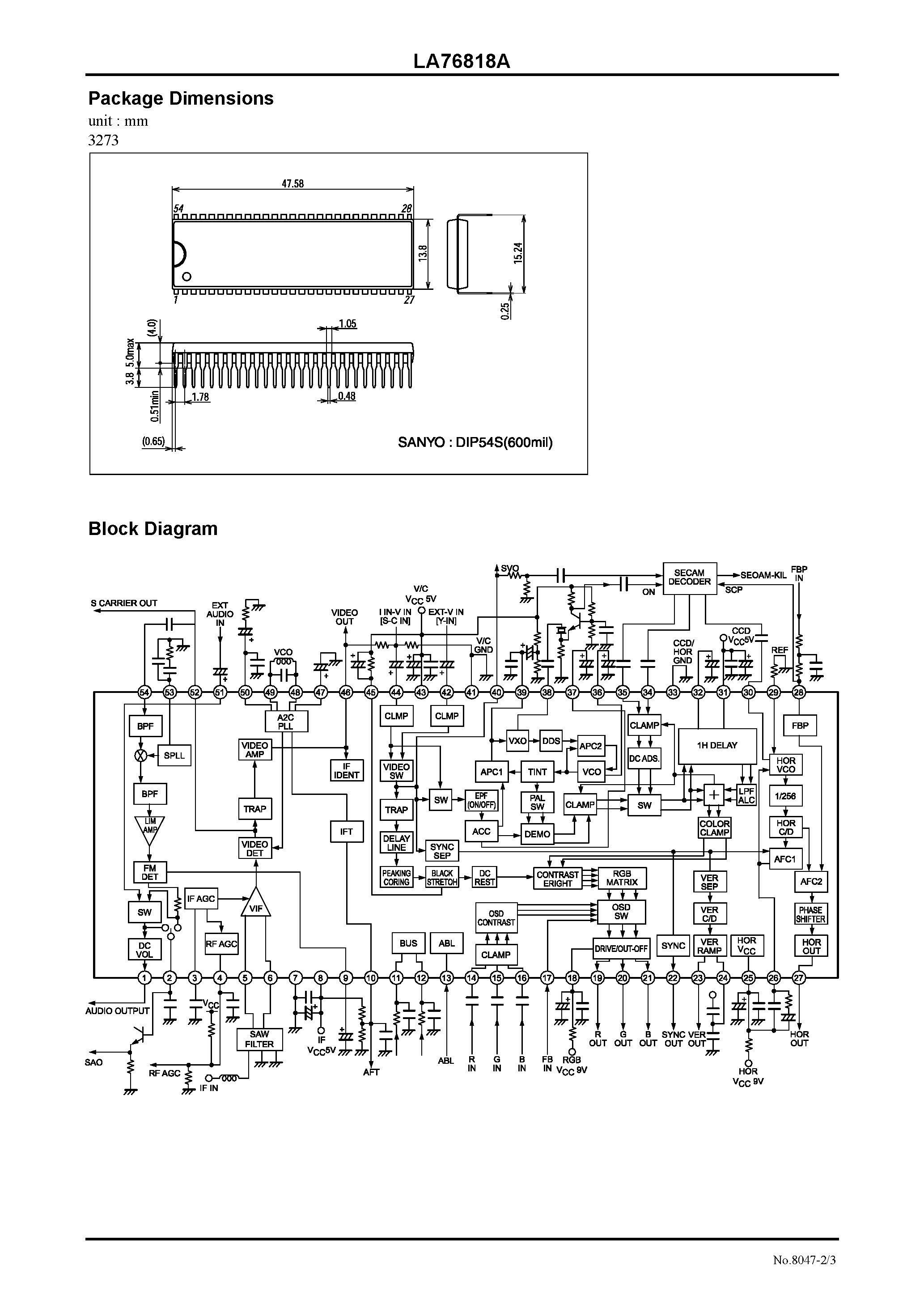 Datasheet LA76818A - Monolithic Linear IC / I2C Bus Control IC page 2