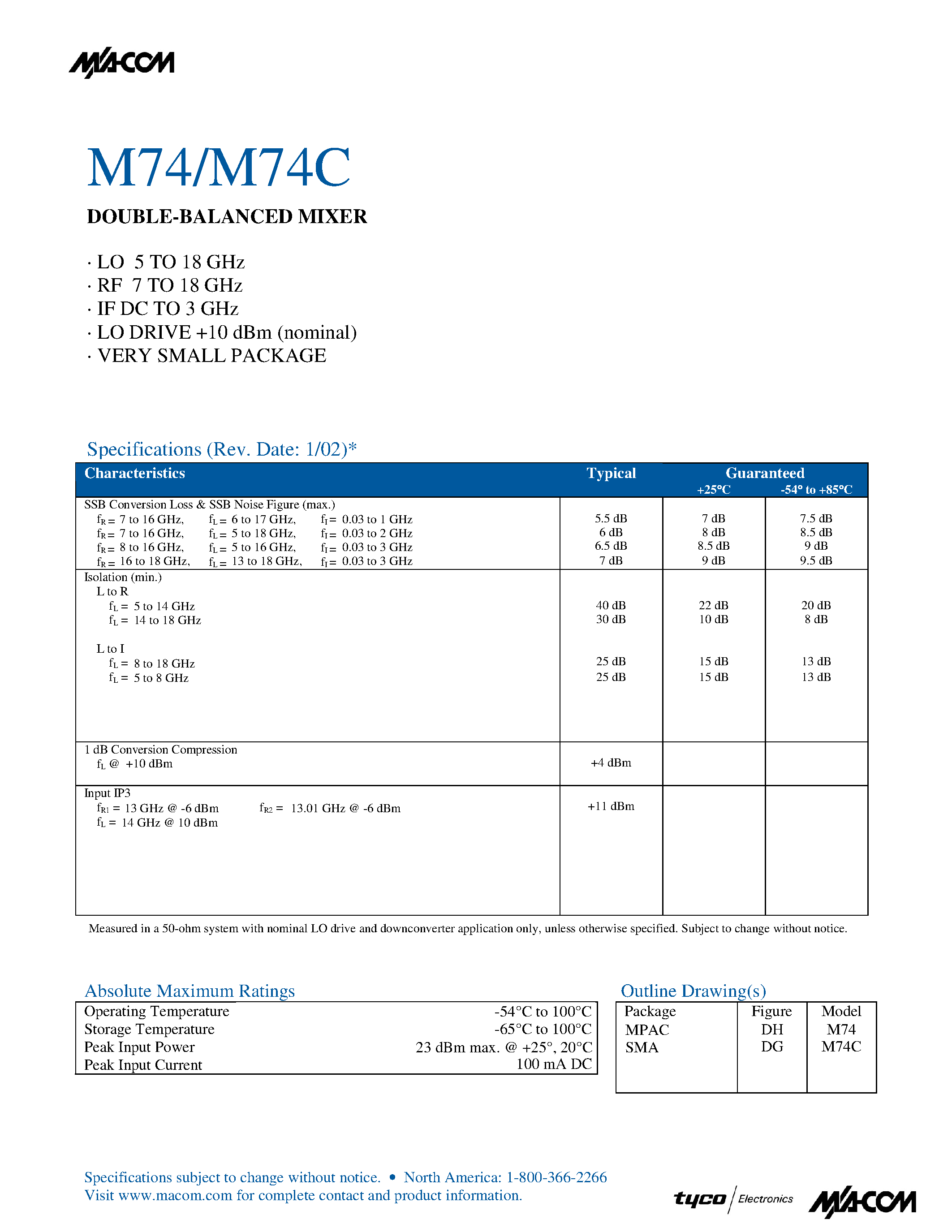 Datasheet M74 - DOUBLE-BALANCED MIXER page 1