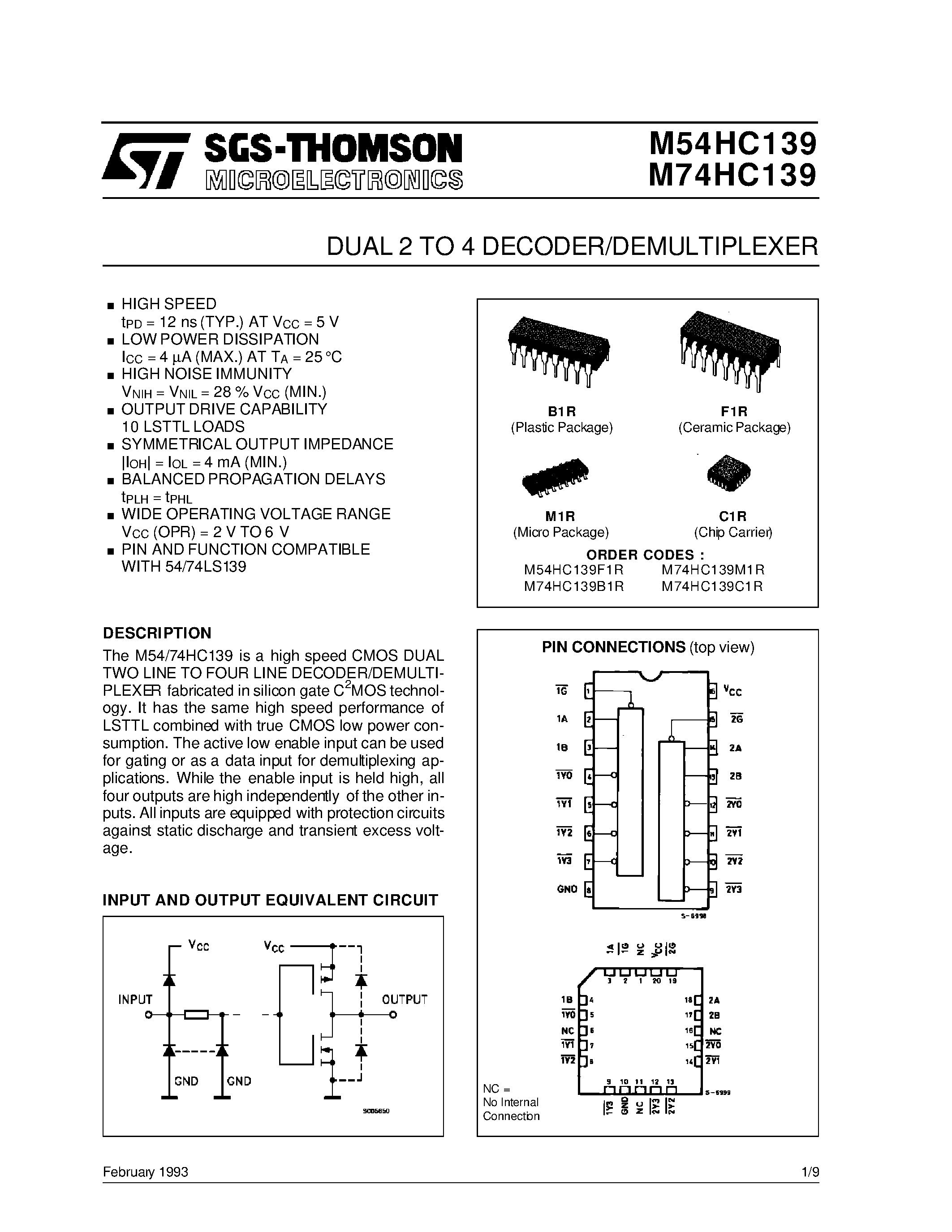 Datasheet M74HC139 - M54HC138F1R M74HC138M1R M74HC138B1R M74HC138C1R page 1