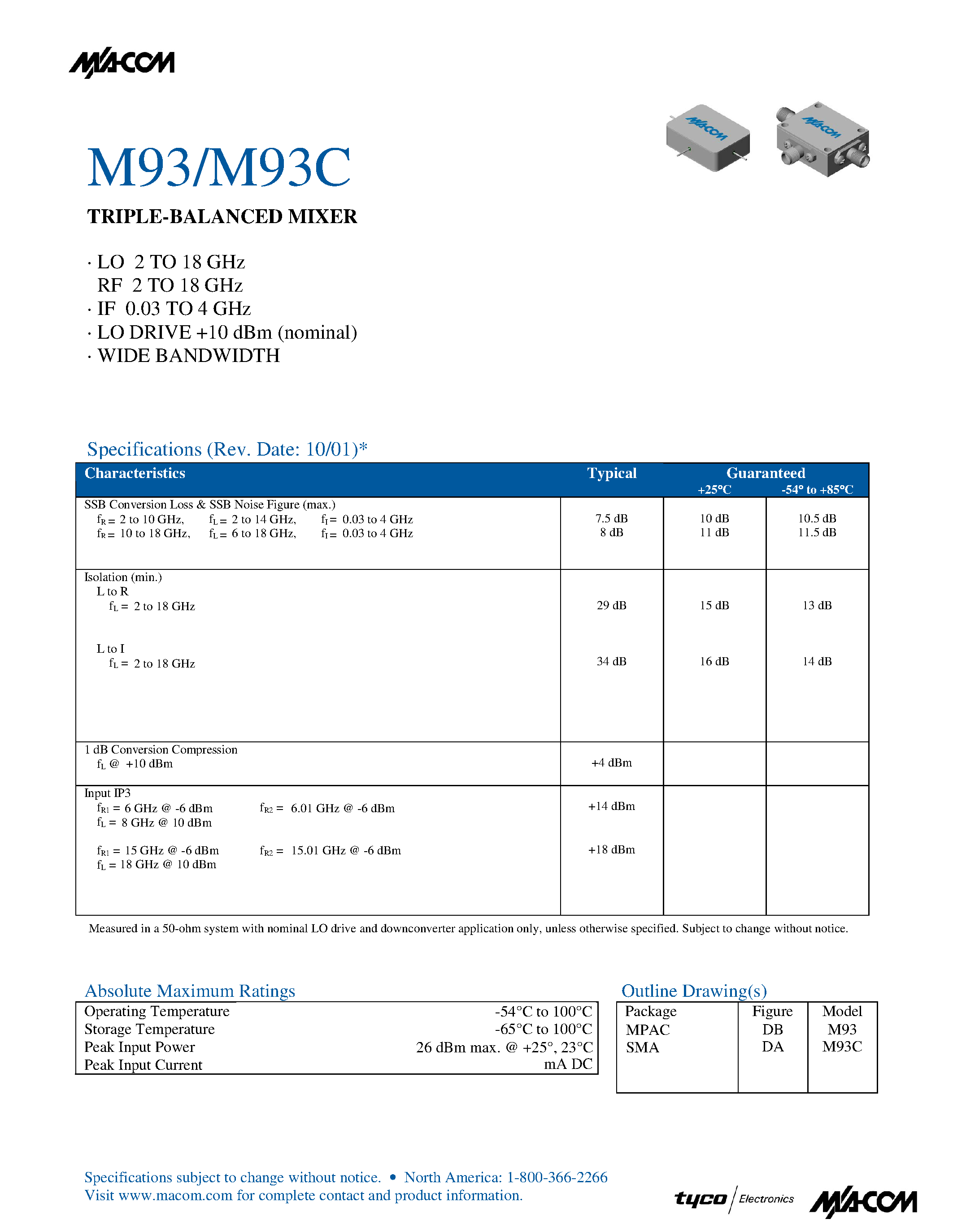 Даташит M93C - TRIPLE-BALANCED MIXER страница 1