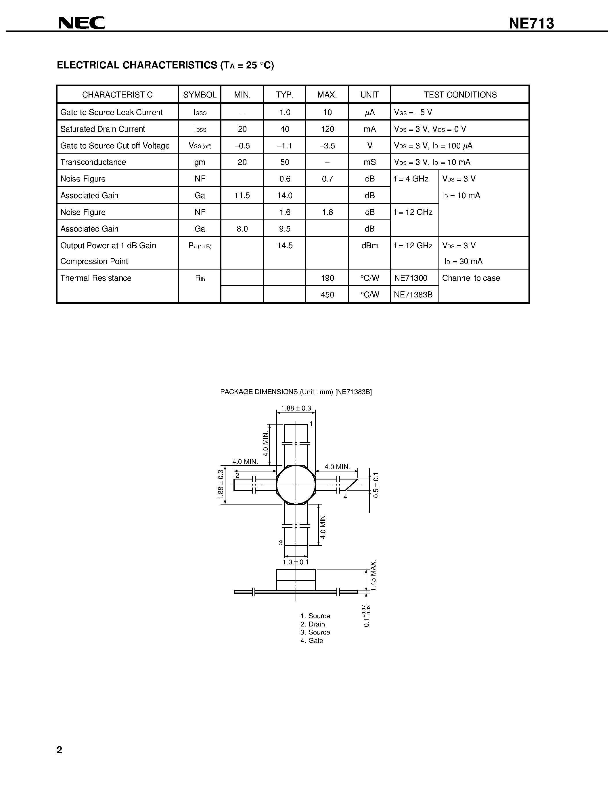 Datasheet NE71300-N - L to Ku BAND LOW NOISE AMPLIFIER N-CHANNEL GaAs MES FET page 2