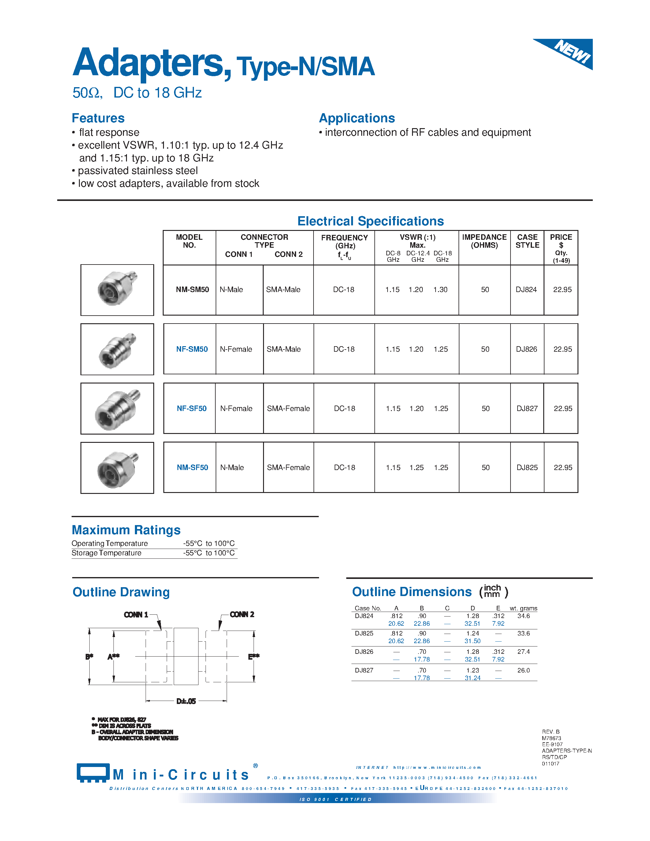 Datasheet NF-SM50 - 50OHM / DC to 18 GHz page 1
